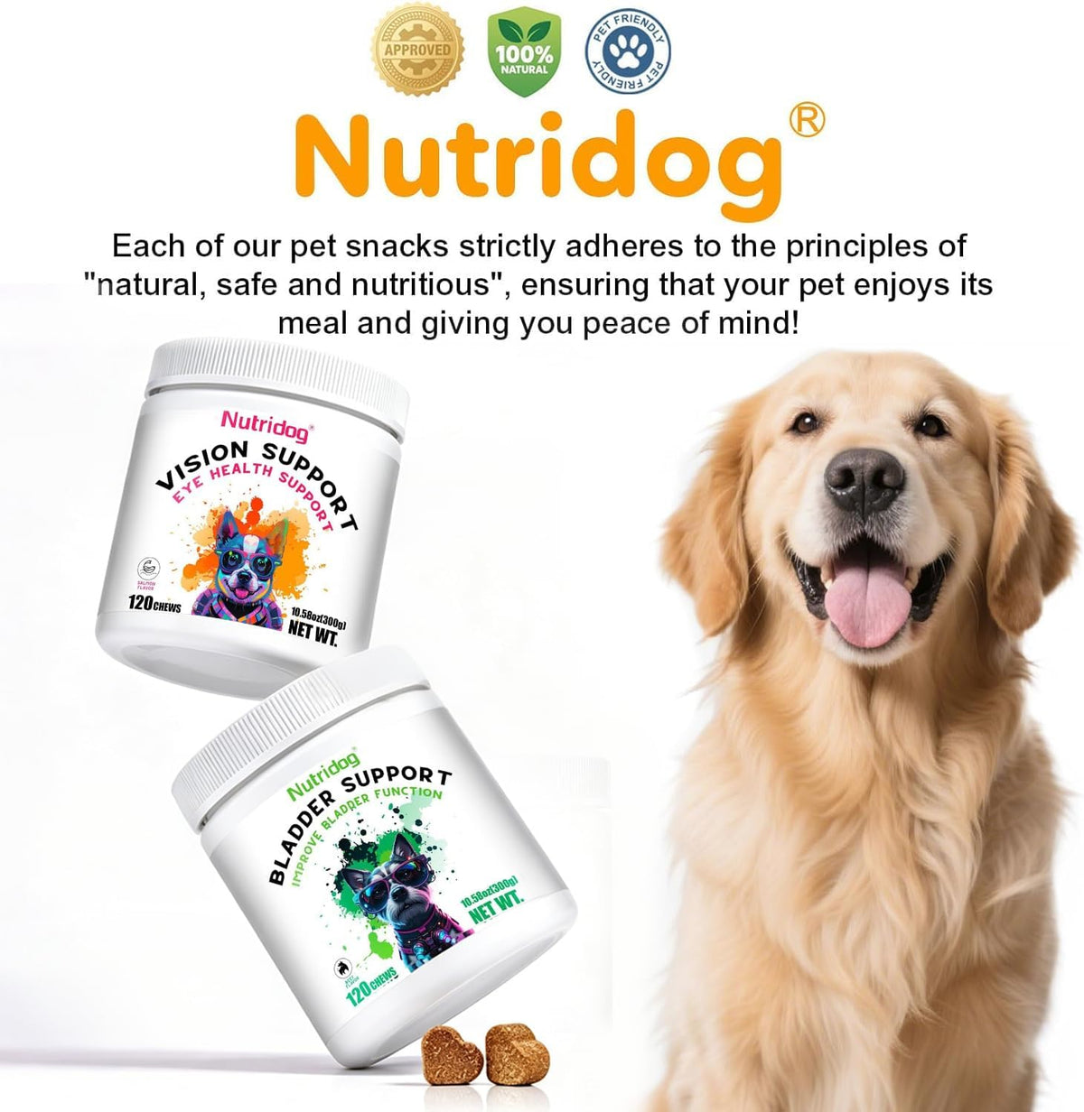 Eye Supplements for Dogs - Vision Support Soft Chews with Lutein, DHA & Vitamin C | 120ct Salmon Flavor Tear Stain Chews | Cataract & Dry Eye Relief Supplement (120 Ct, Salmon) - Image 9