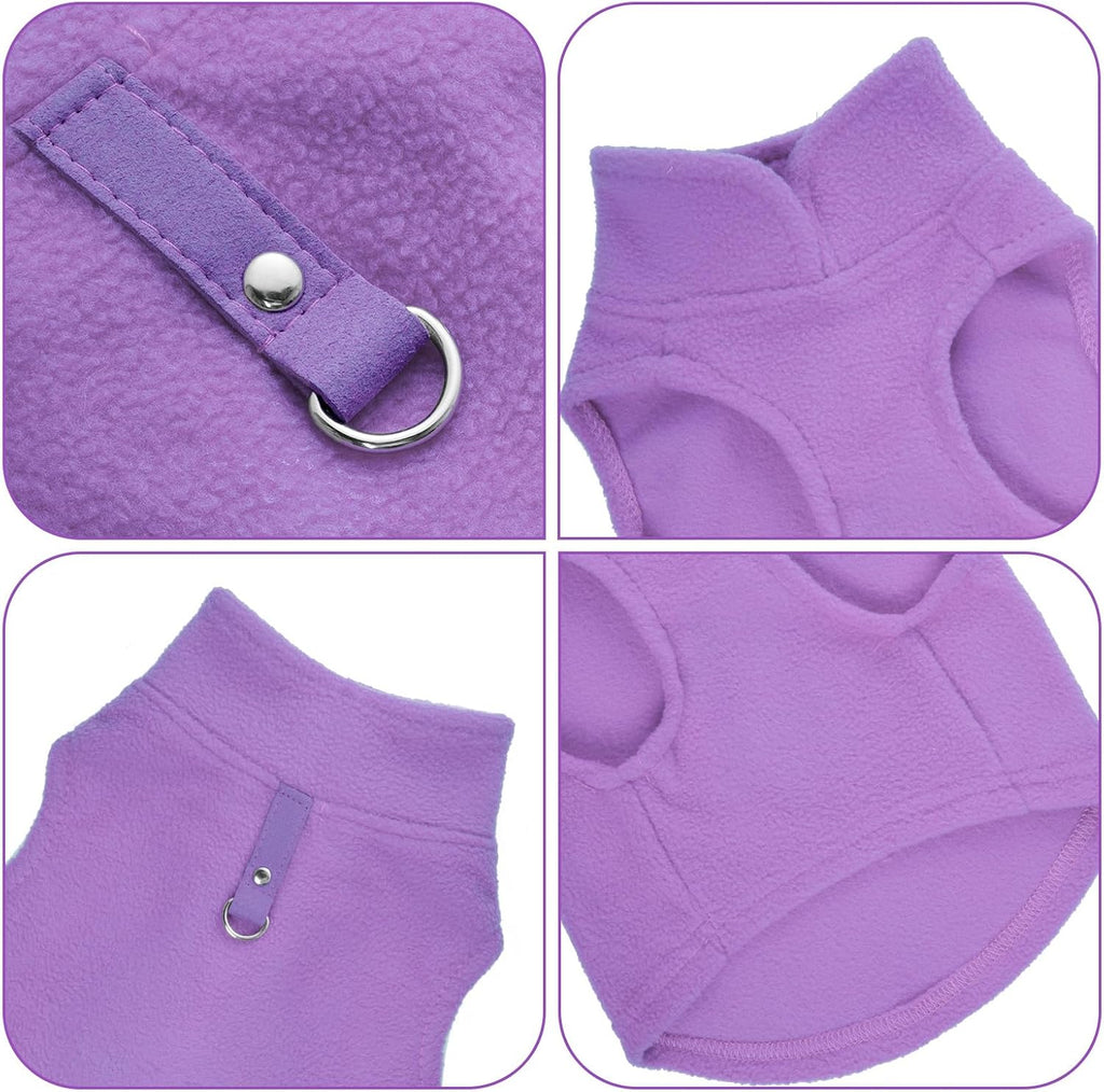 Rbenxia pet fleece vest back view showing built in metal leash ring