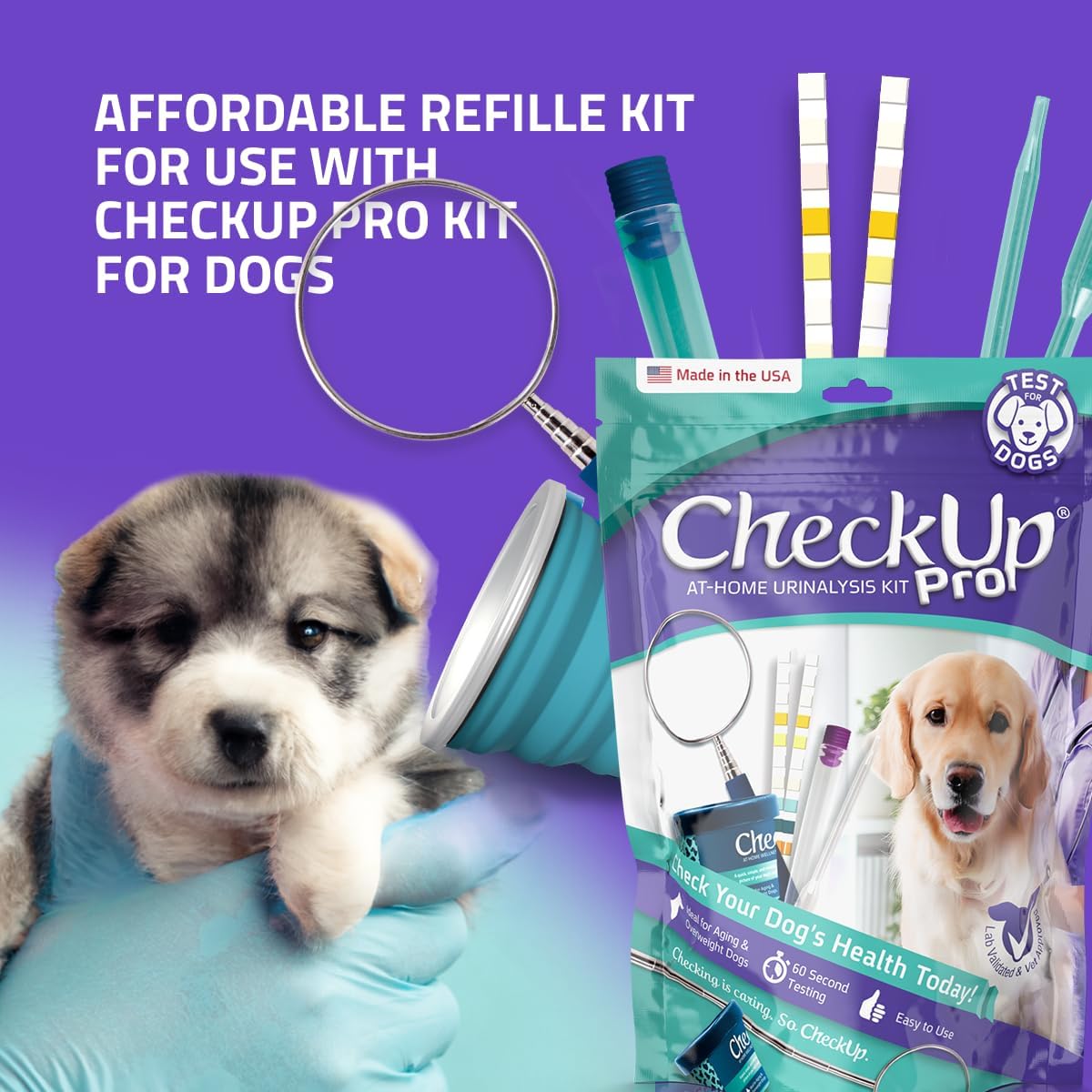 At home pet urinalysis kit components for diabetes and urinary tract infection monitoring