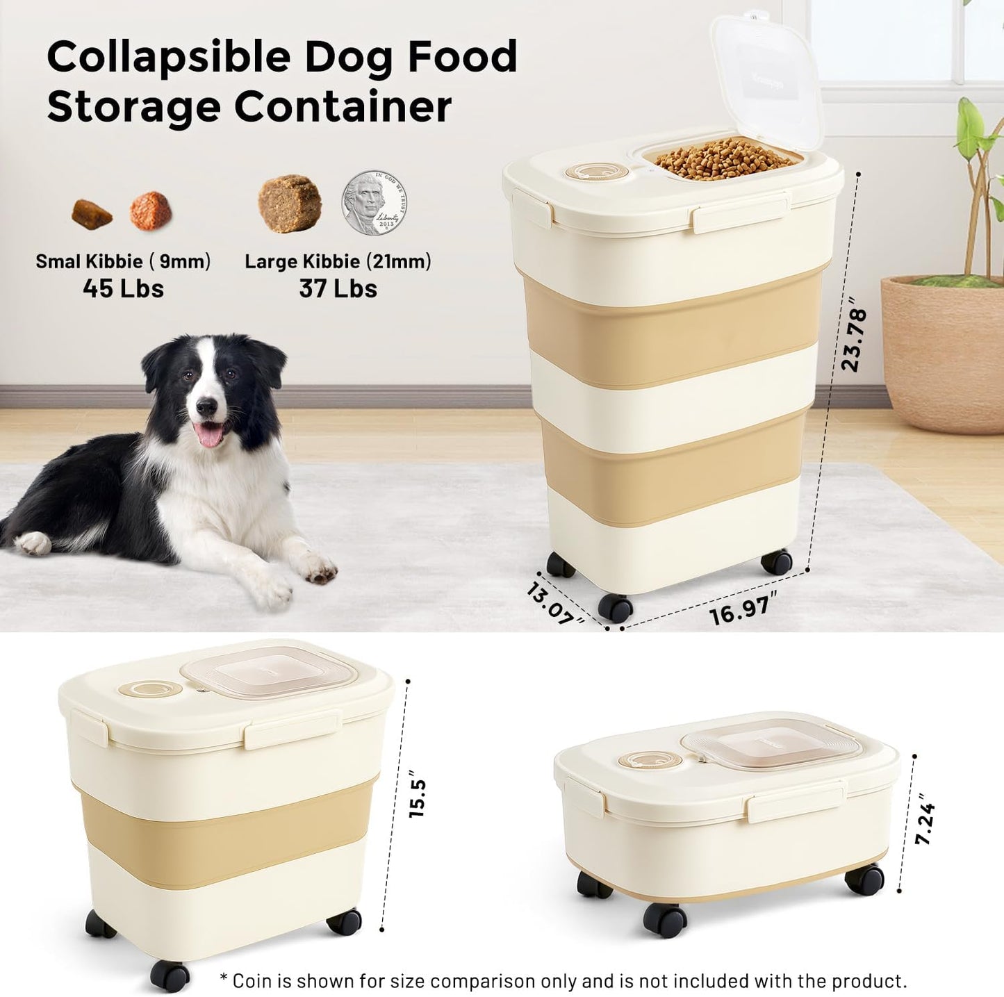 Zomisia pet food bin showing collapsible design mechanics