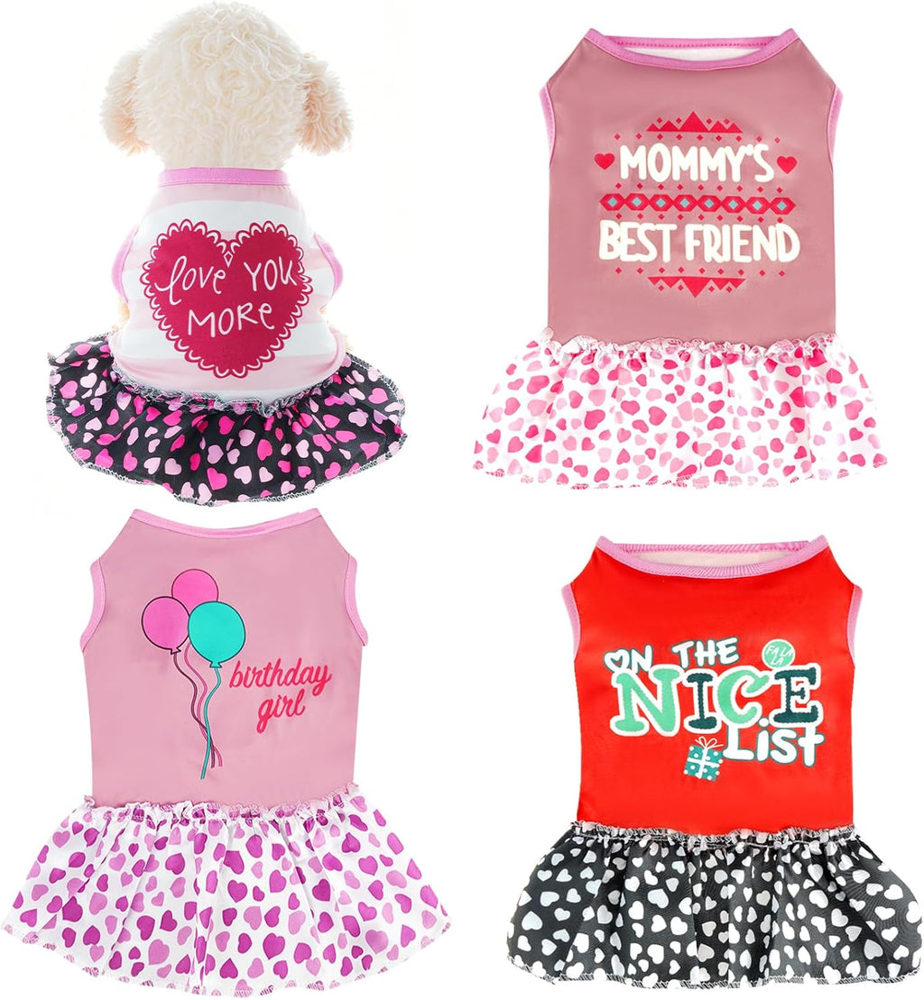 Set of four distinct puppy holiday outfits showcasing different color patterns.