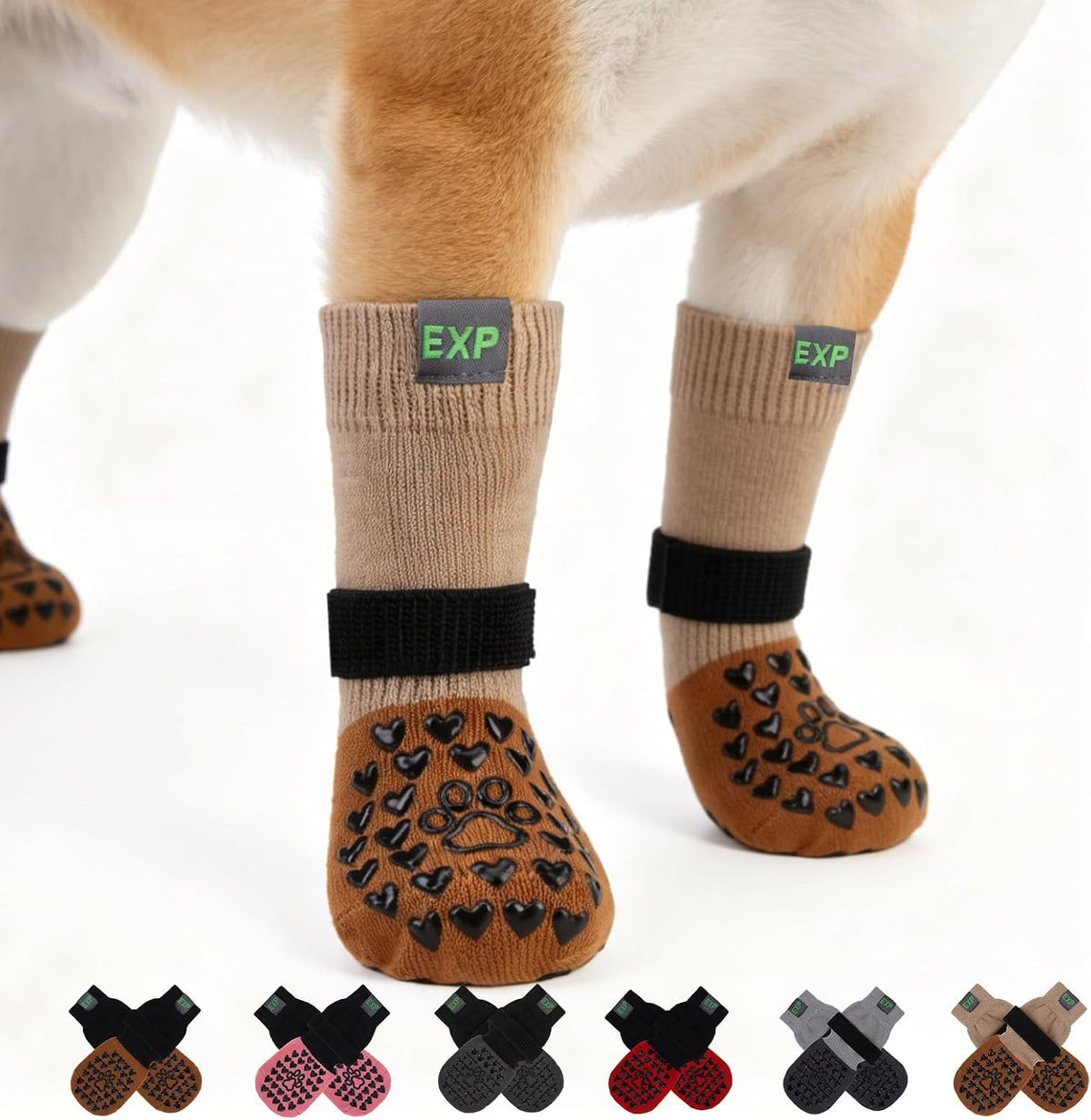 EXPAWLORER Anti Slip Dog Socks to Prevent Licking Paws, Hot Pavement Dog Boots & Paw Protectors Booties for Hardwood Floors with Heart Grippers, Dog Shoes for Small Medium Large Senior Dogs Grey S - Image 11