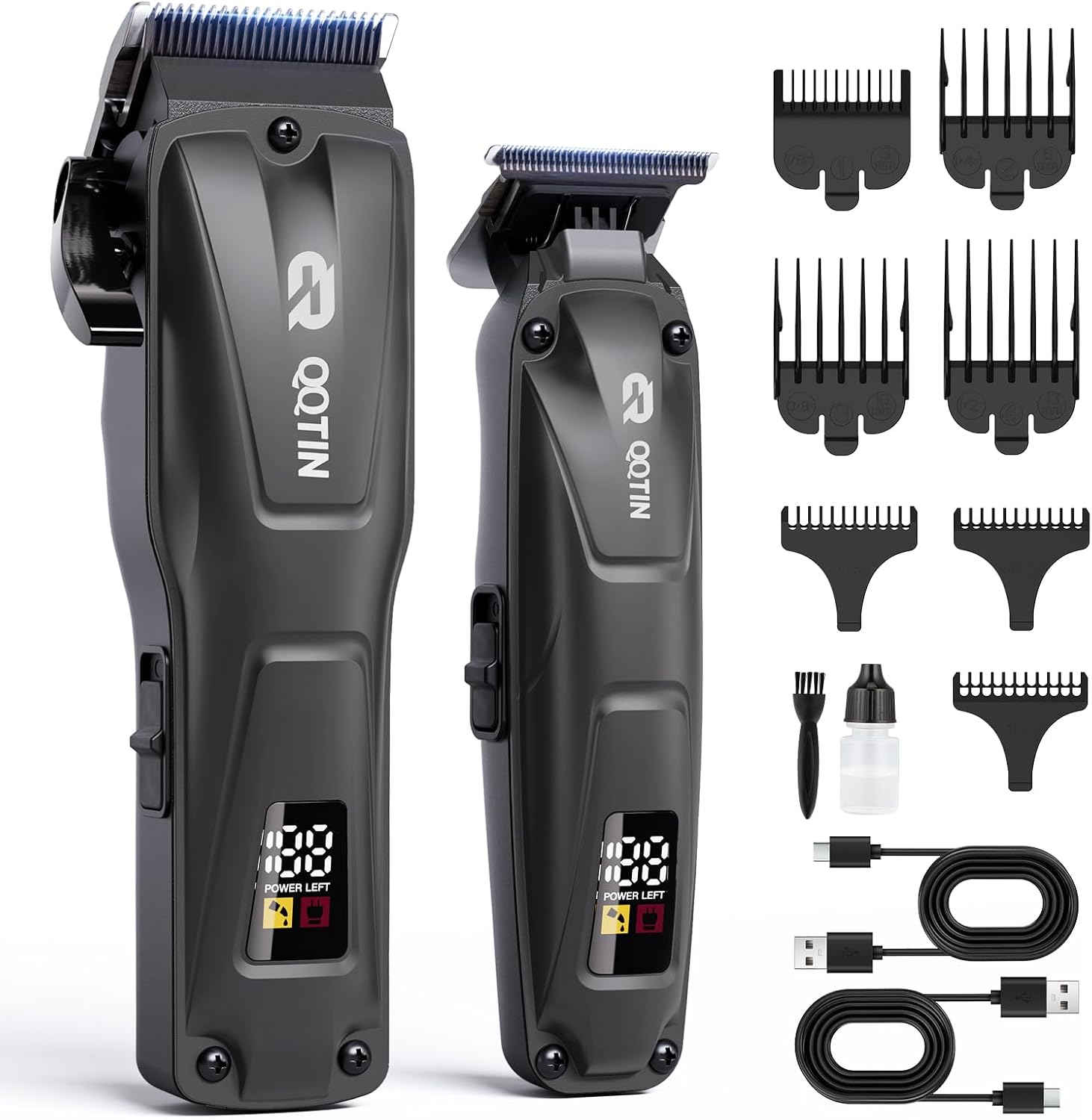 QQTIN cordless hair clippers for men front view showing integrated LED display