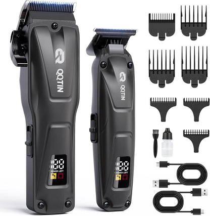 QQTIN cordless hair clippers for men front view showing integrated LED display