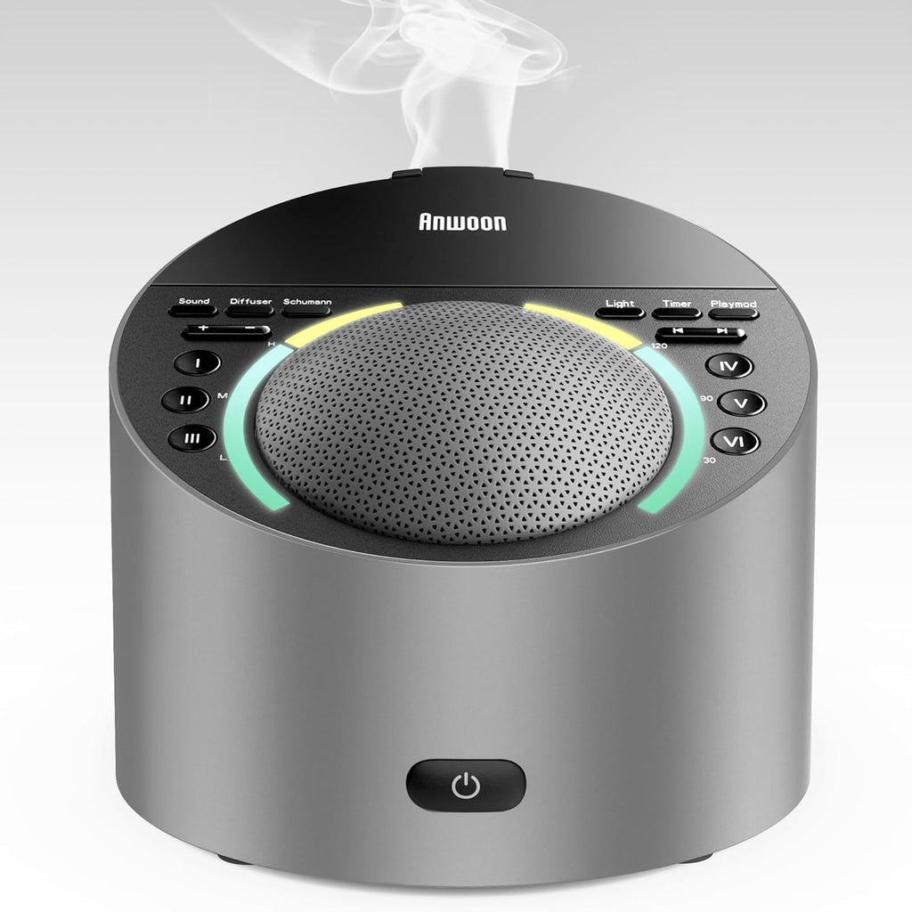 ANWOON Sound Machine and Aroma Diffuser front view premium metal shell white noise system