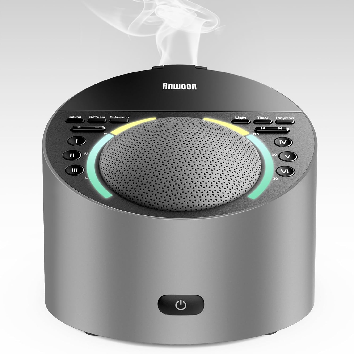 ANWOON Sound Machine and Aroma Diffuser front view premium metal shell white noise system