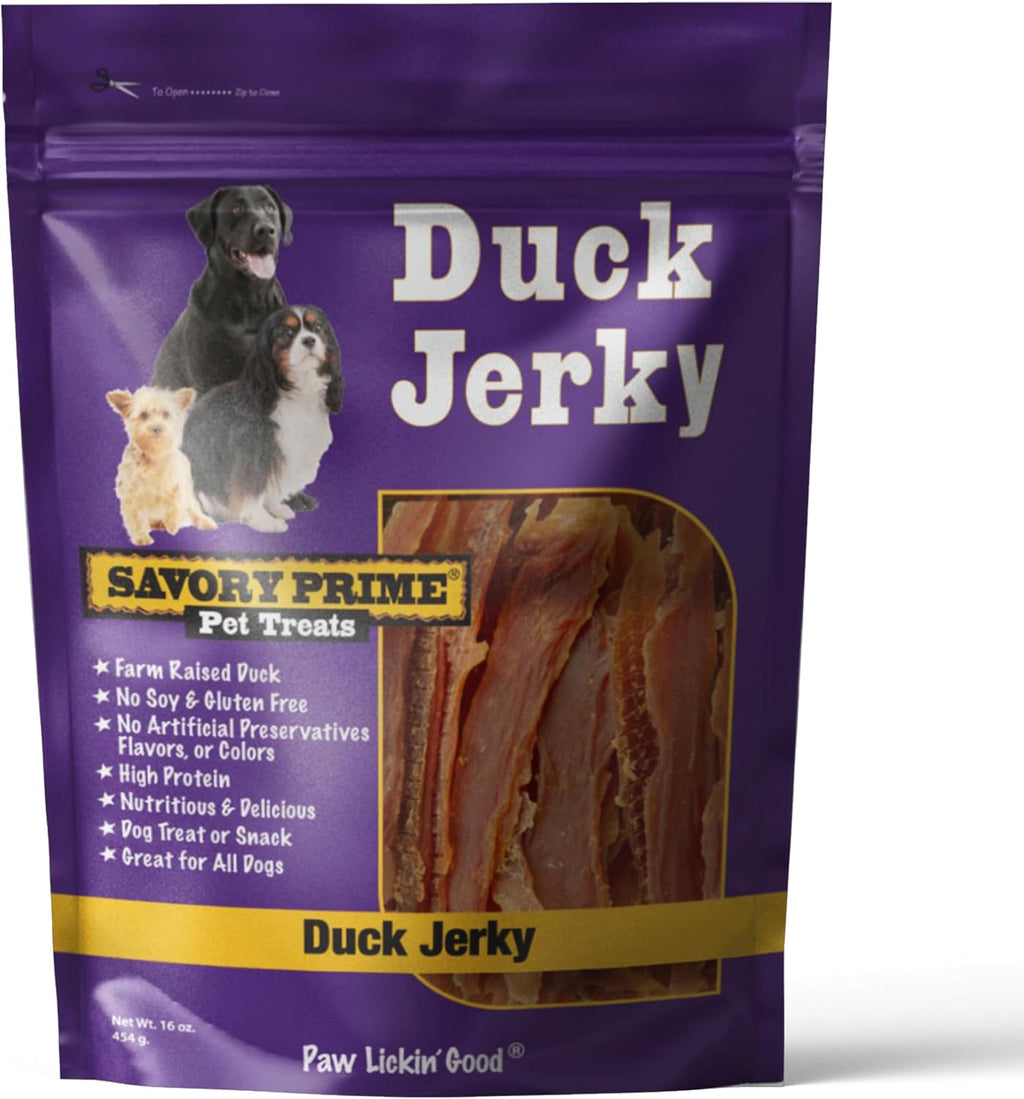 Healthy easily digestible duck jerky treats for all dog breeds