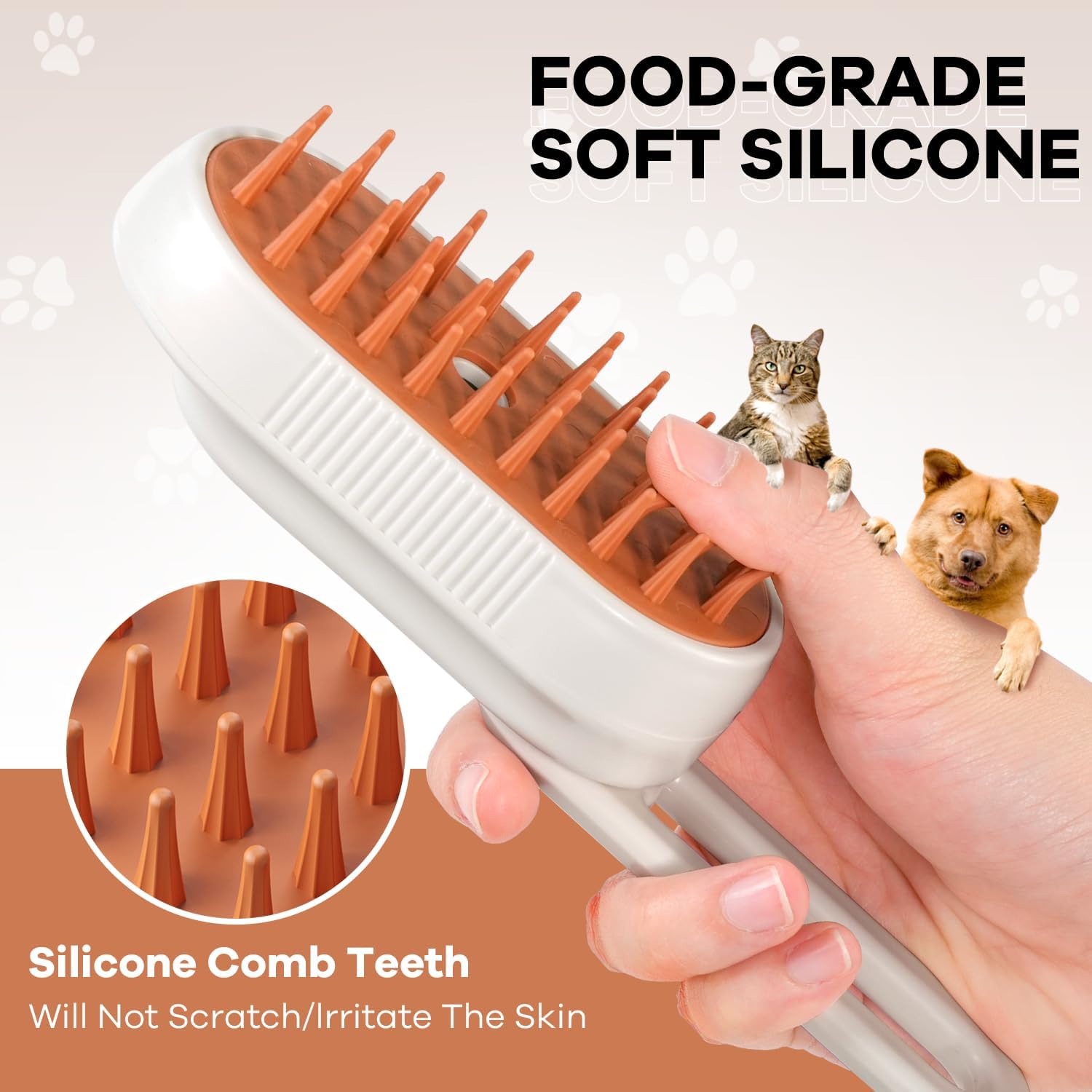 Close up of soft silicone bristles on Ohyapi grooming brush
