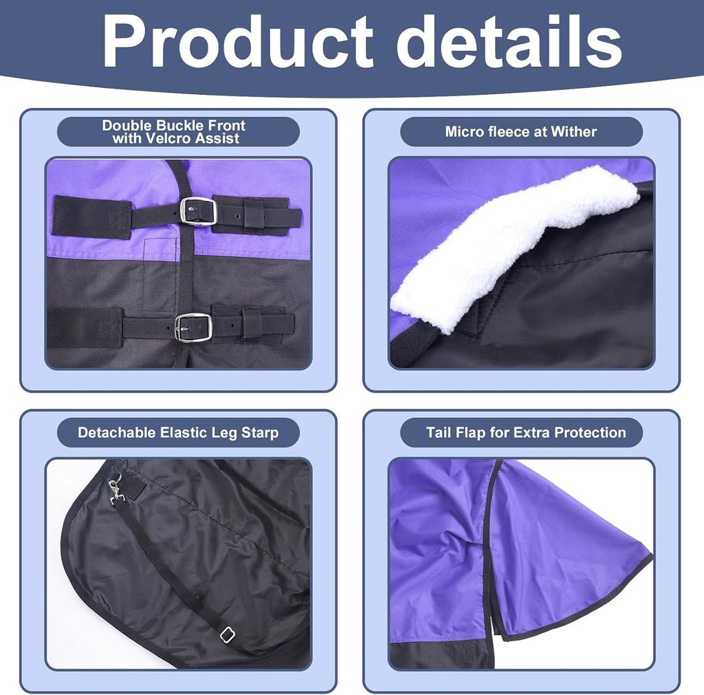 Gallopoff lightweight waterproof horse blanket purple and black color