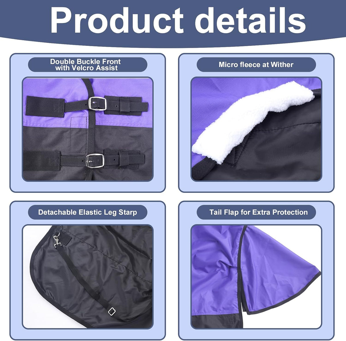 Gallopoff lightweight waterproof horse blanket purple and black color