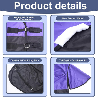 Gallopoff lightweight waterproof horse blanket purple and black color