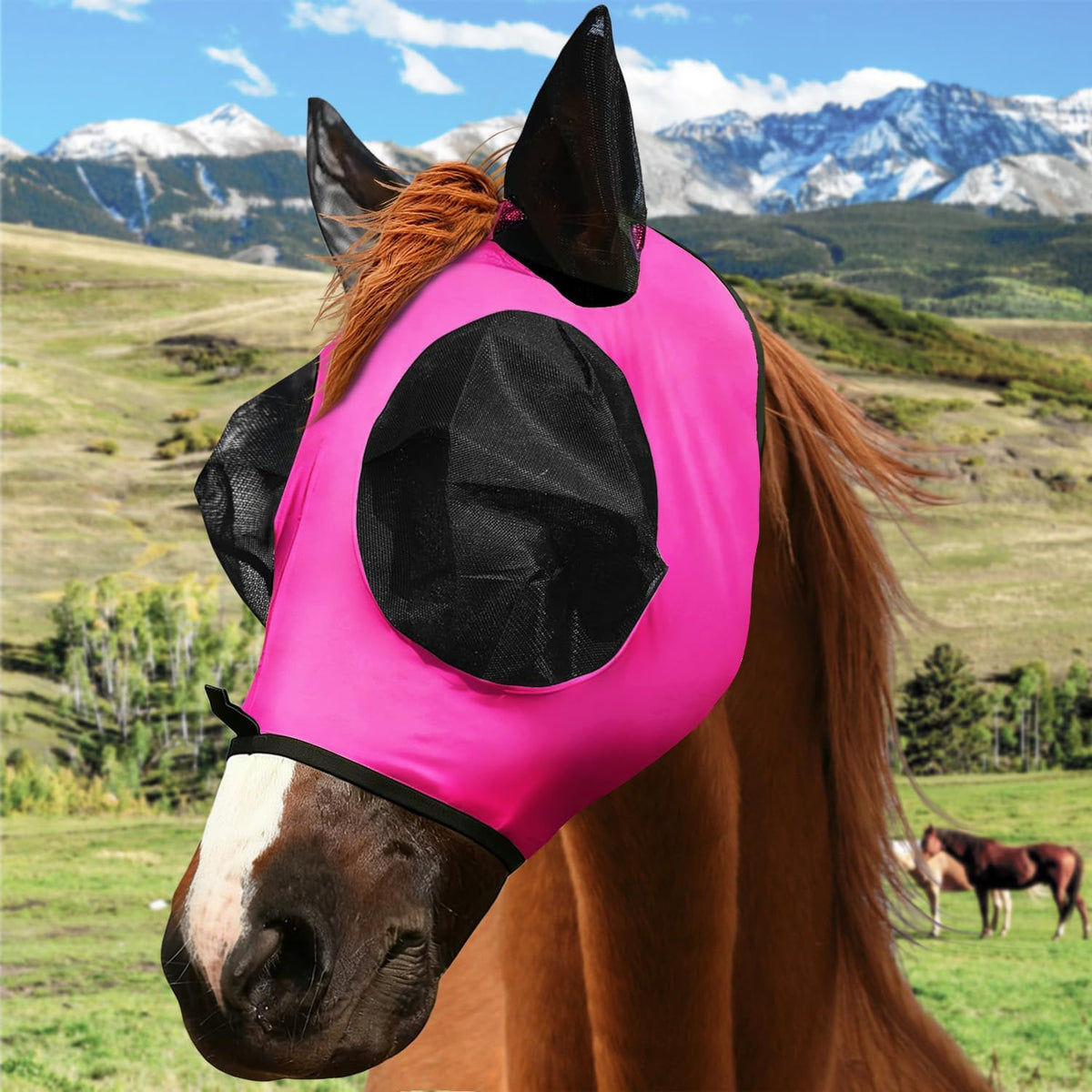 Youven horse fly mask fuchsia front view
