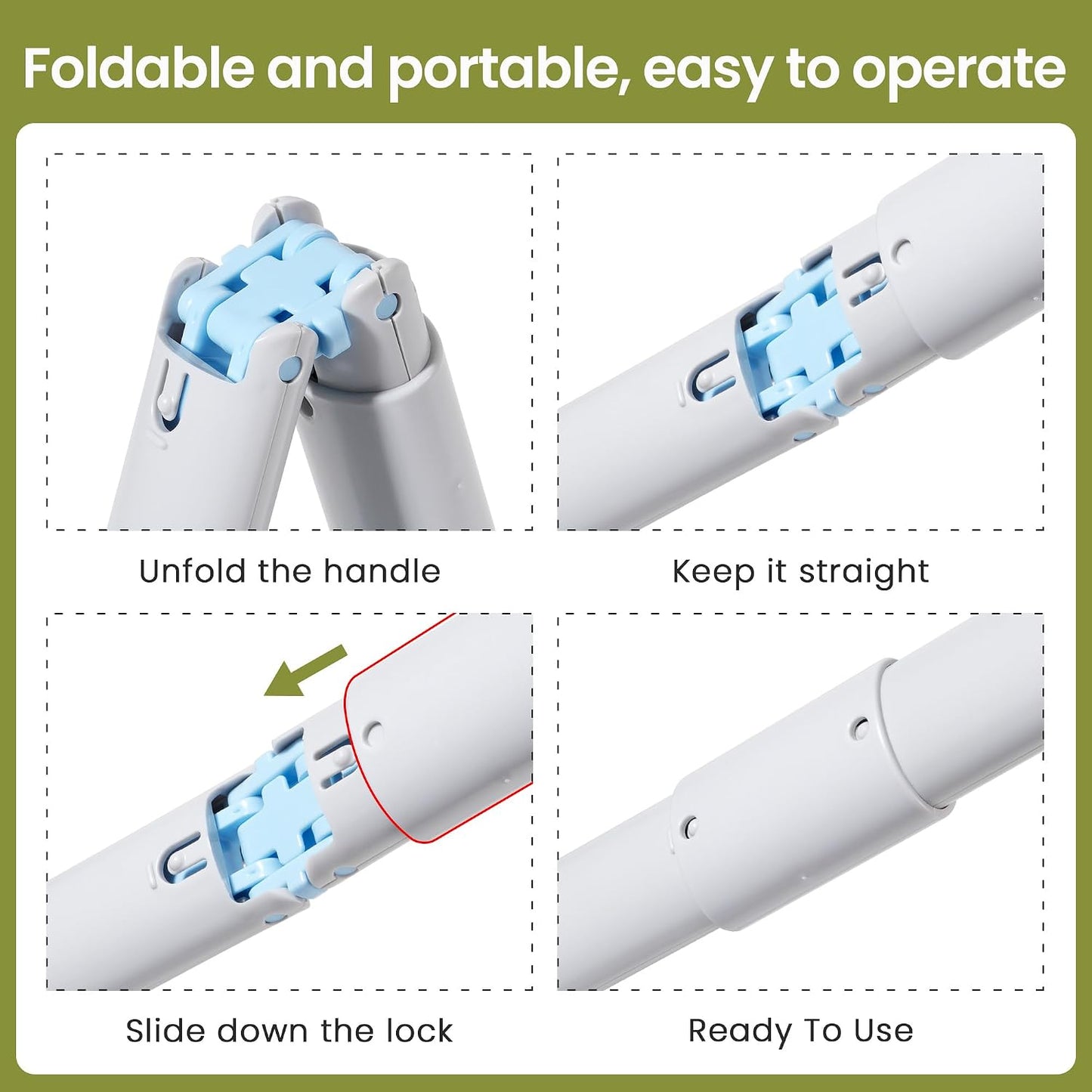 Heavy duty pet waste cleaning tool folded for compact home storage
