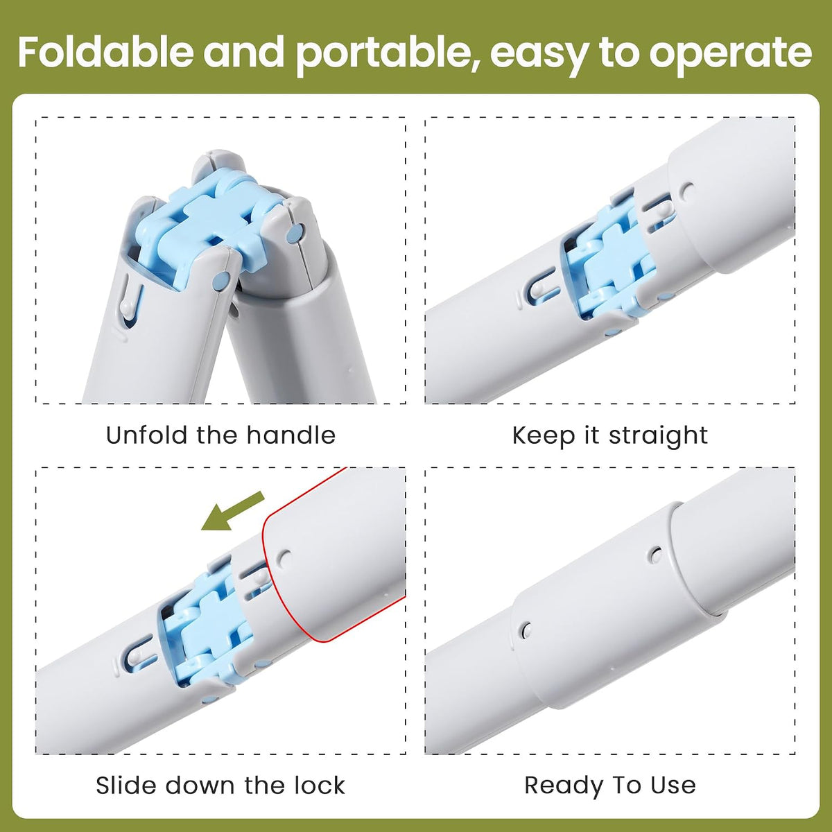 Heavy duty pet waste cleaning tool folded for compact home storage