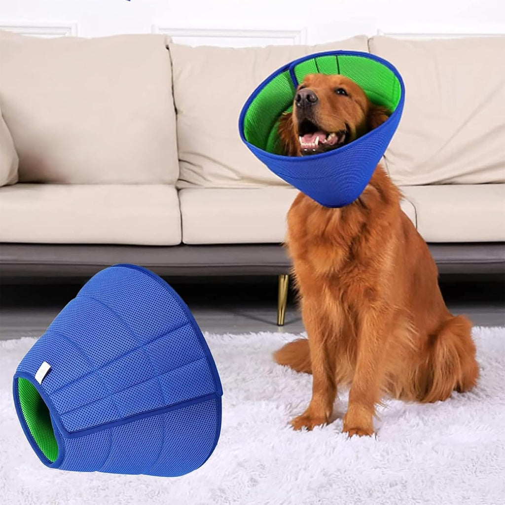 Durable soft pet cone showing interior security loops for regular collar
