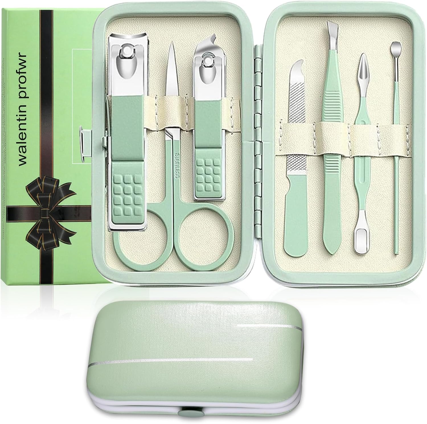 Aceoce 7-piece stainless steel manicure set front view