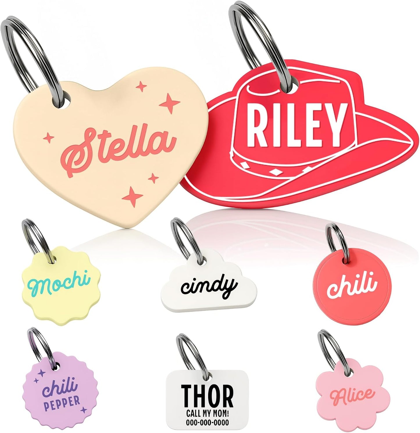 Personalized Pet ID Name Tag Charm - Custom Engraved Contact Information - Acrylic Collar Pendant w/Stainless Steel Ring for Harnesses - Lightweight for Dogs Cats (Cowboy Hat, Pink) - Image 10