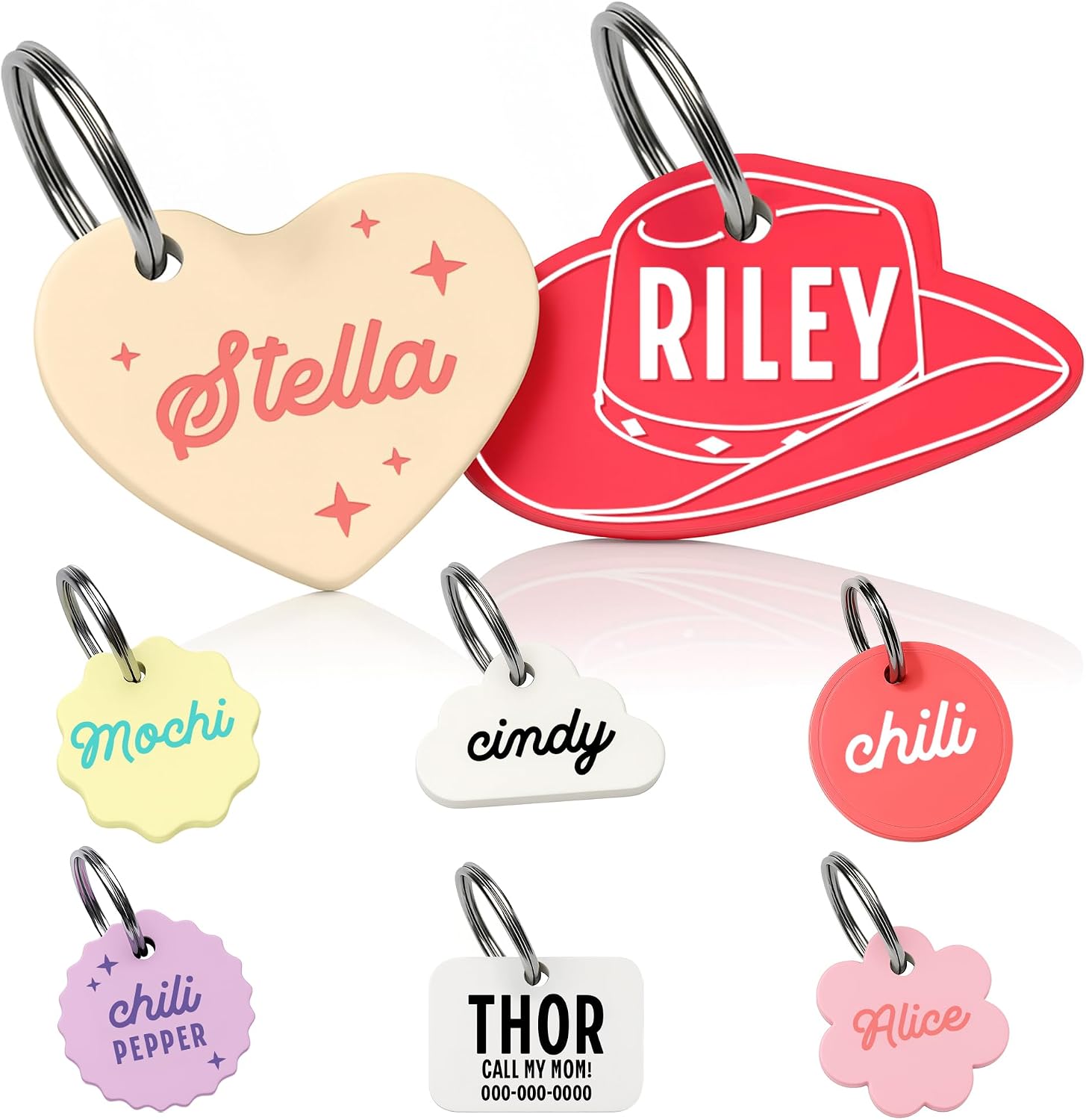 Personalized Pet ID Name Tag Charm - Custom Engraved Contact Information - Acrylic Collar Pendant w/Stainless Steel Ring for Harnesses - Lightweight for Dogs Cats (Cowboy Hat, Pink) - Image 10