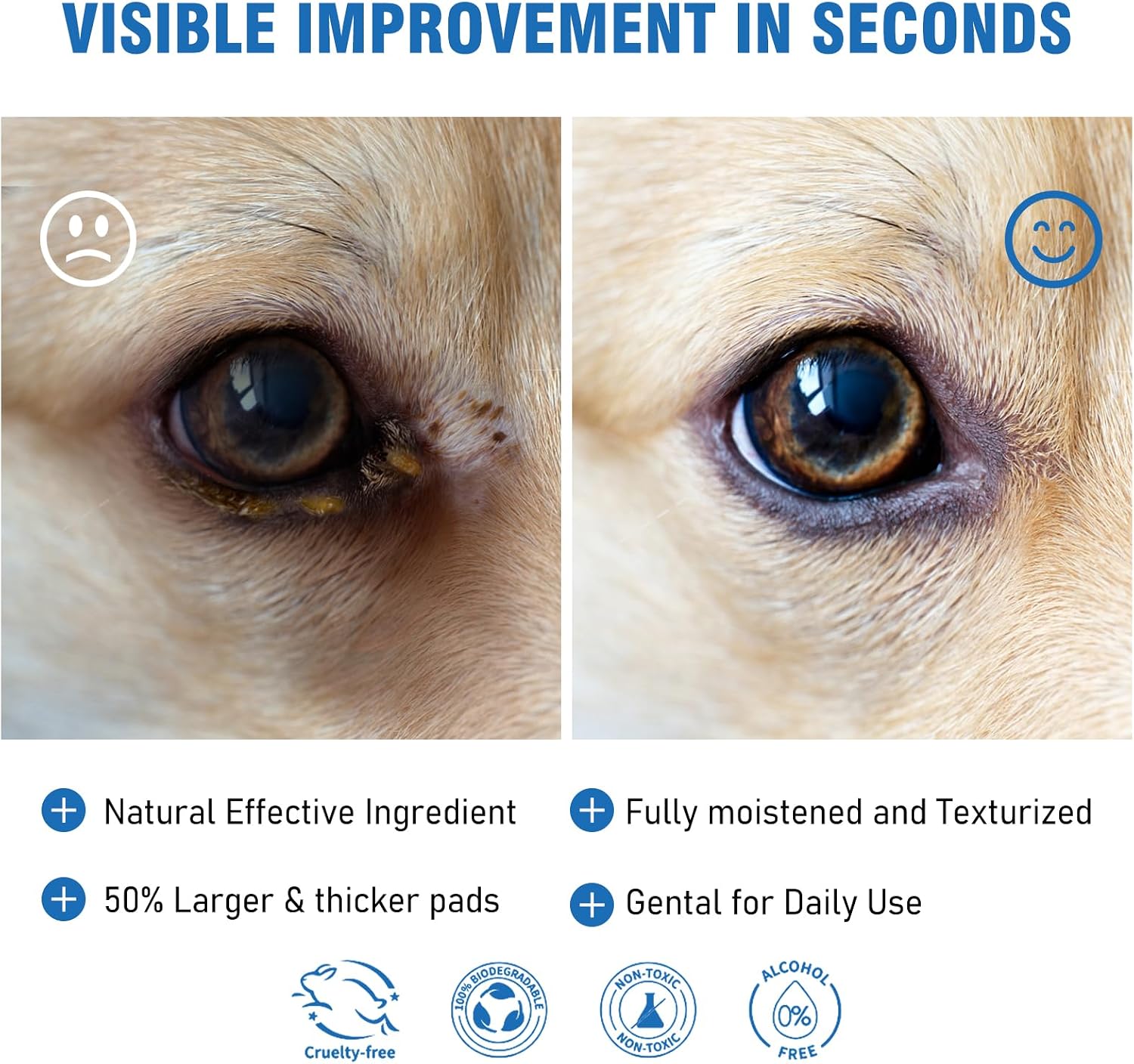 Hypoallergenic unscented pet tear stain wipes bottle detailing ingredients