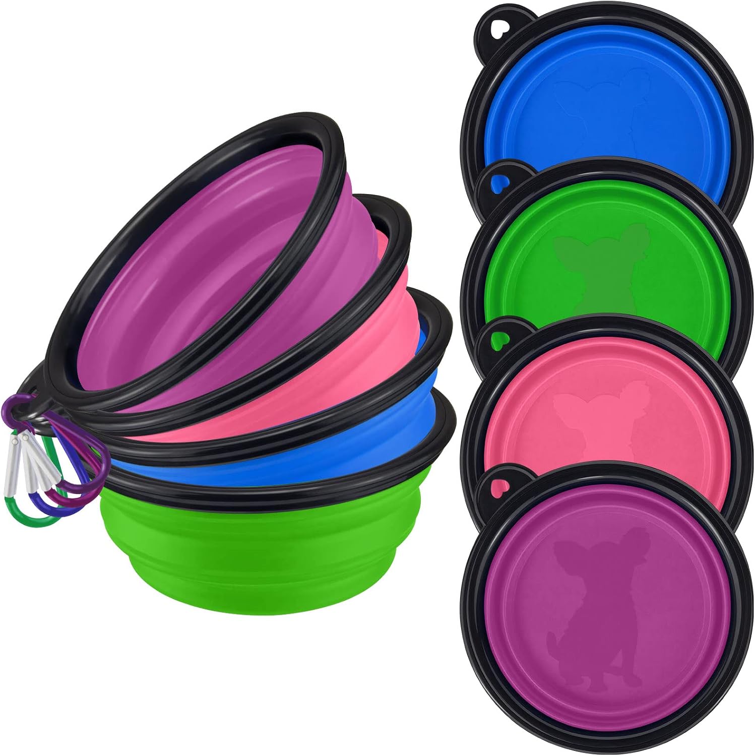 LAVAED 4 pack collapsible dog bowl front view showing blue pink green and purple colors