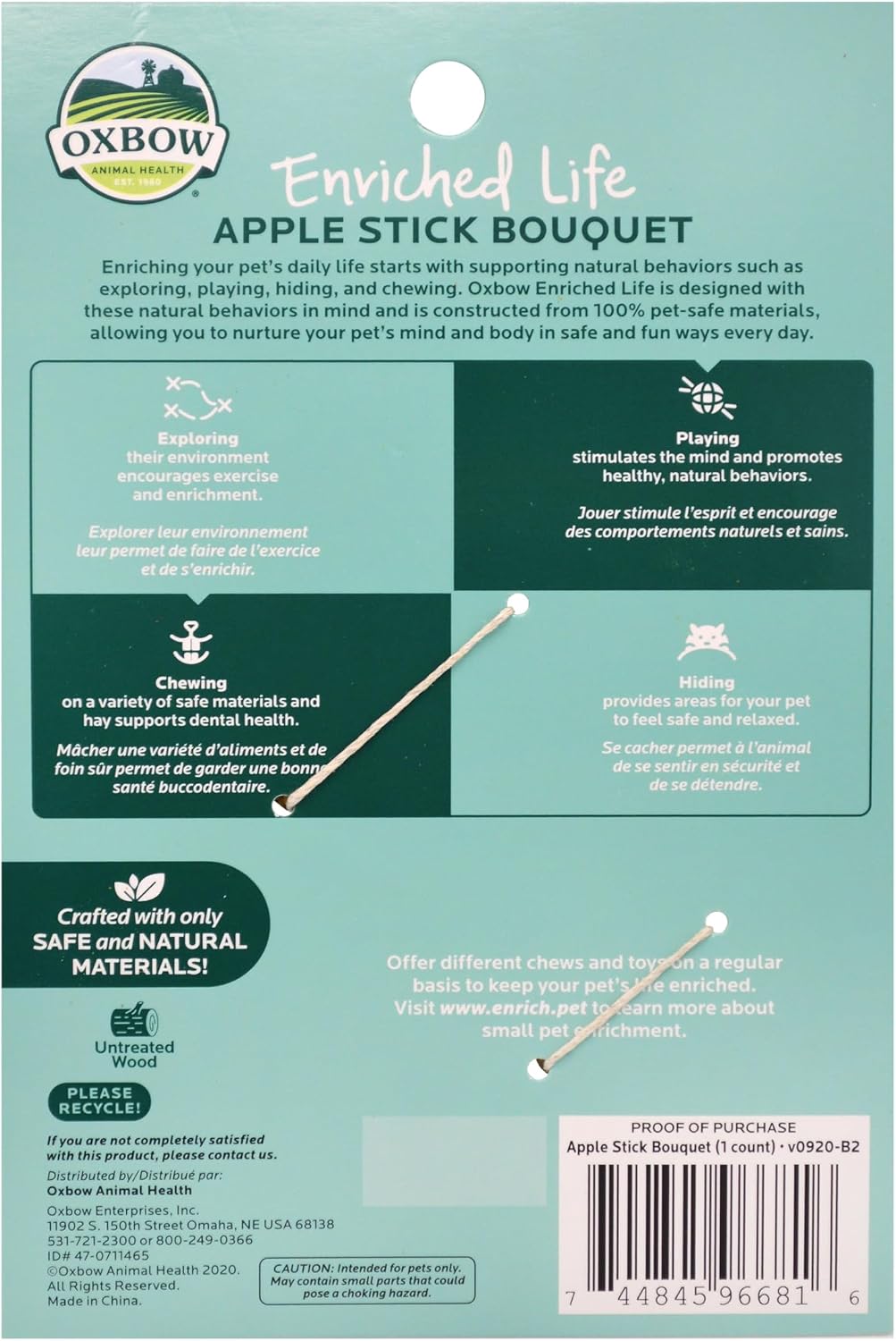 Oxbow apple stick small animal toy packaging details