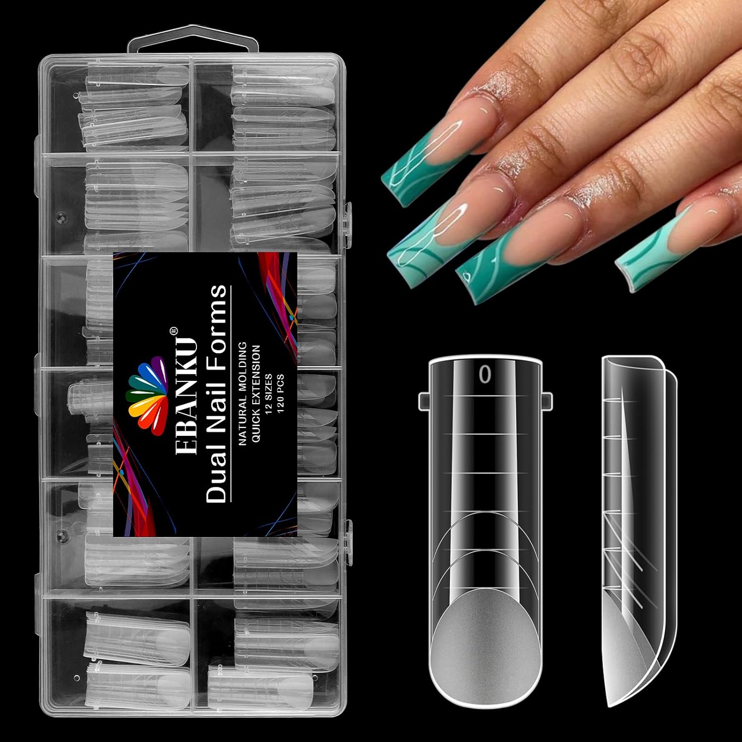 Ebanku 120 pieces matte dual nail forms set