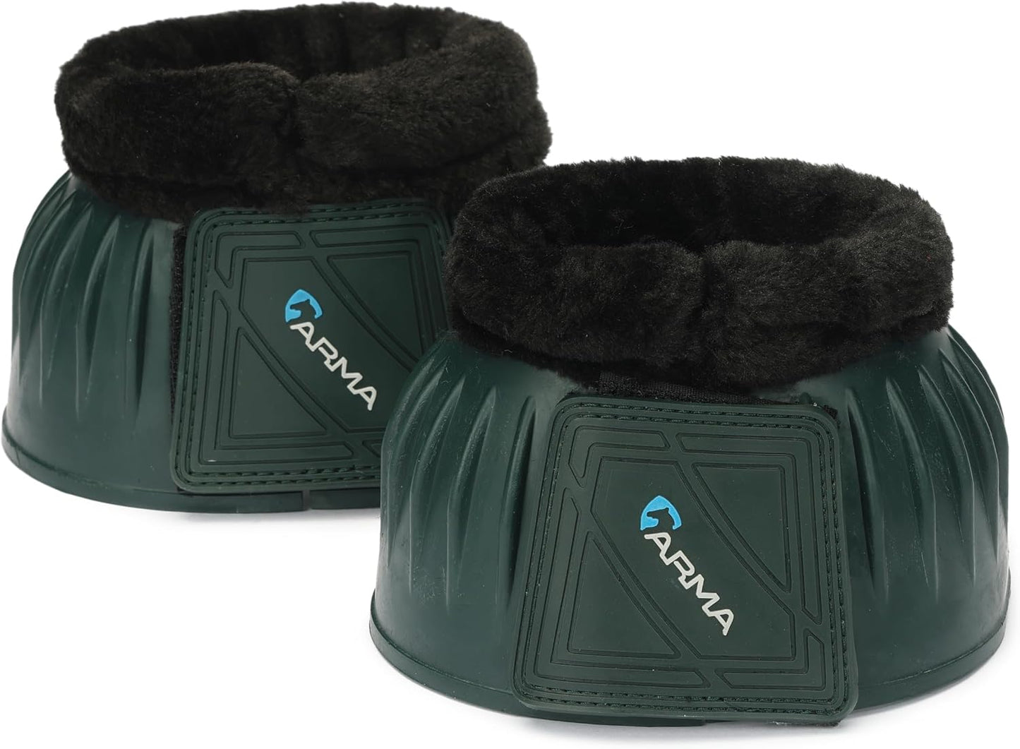 Shires Arma horse leg protection boots emphasizing the protective coverage for coronet bands and heels.