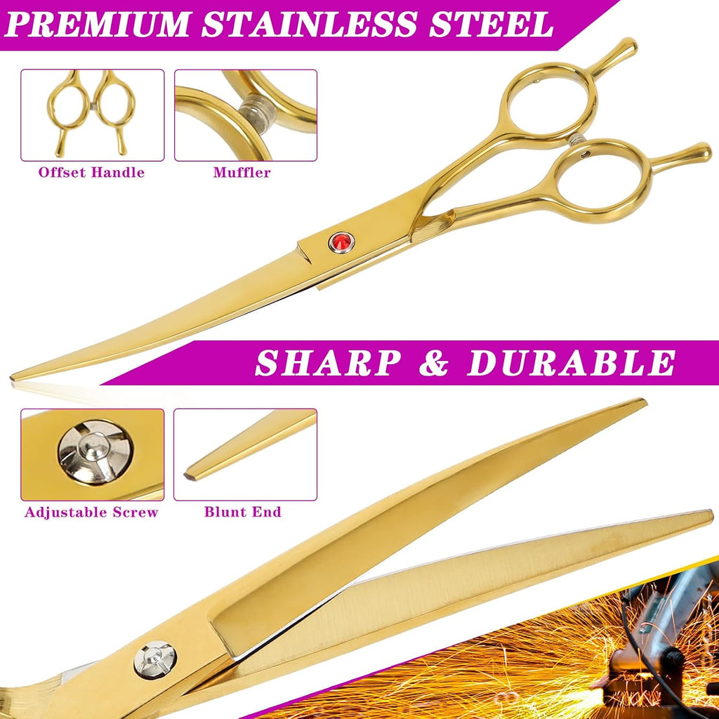 Close up of curved stainless steel blades for pet hair trimming
