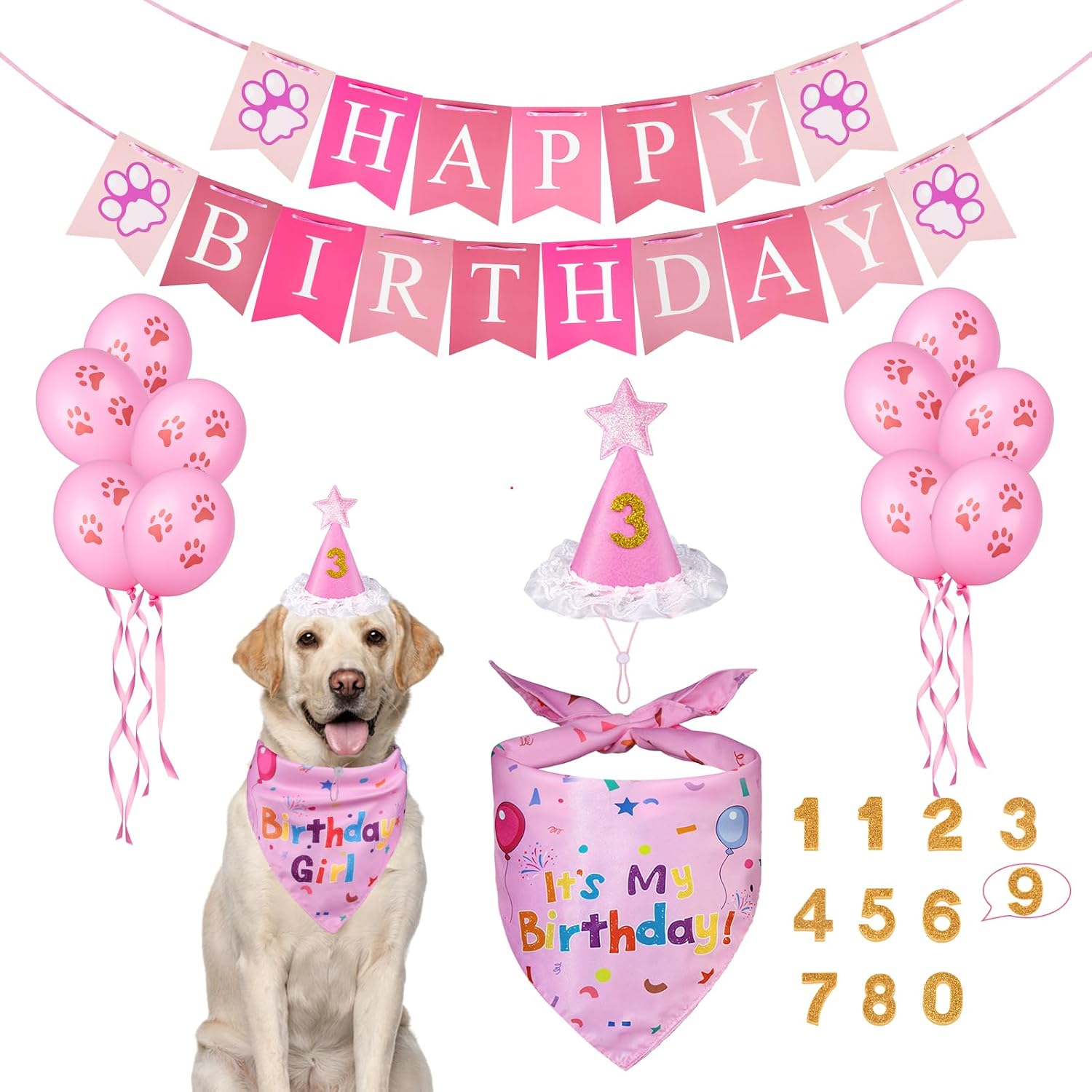 Dog Birthday Party Supplies, Dog Birthday Bandana Set, Dog Boy Girl Birthday Party Hat with Numbers for Large Medium Small Dogs Pet (Blue) - Image 12