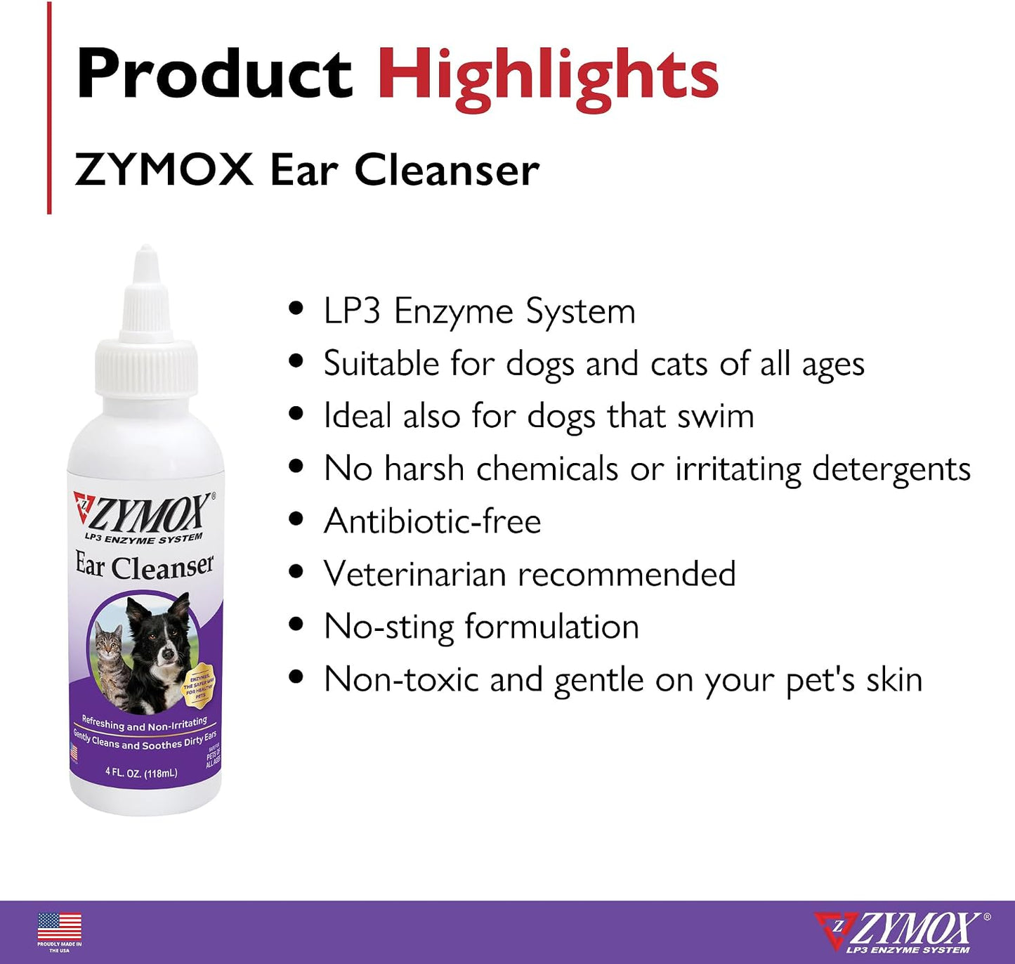 Zymox 4 ounce pet ear cleaner packaging details