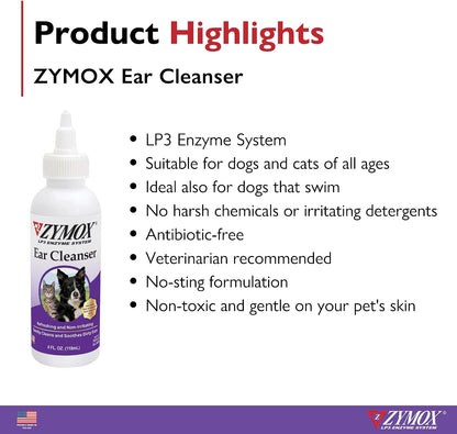Zymox 4 ounce pet ear cleaner packaging details