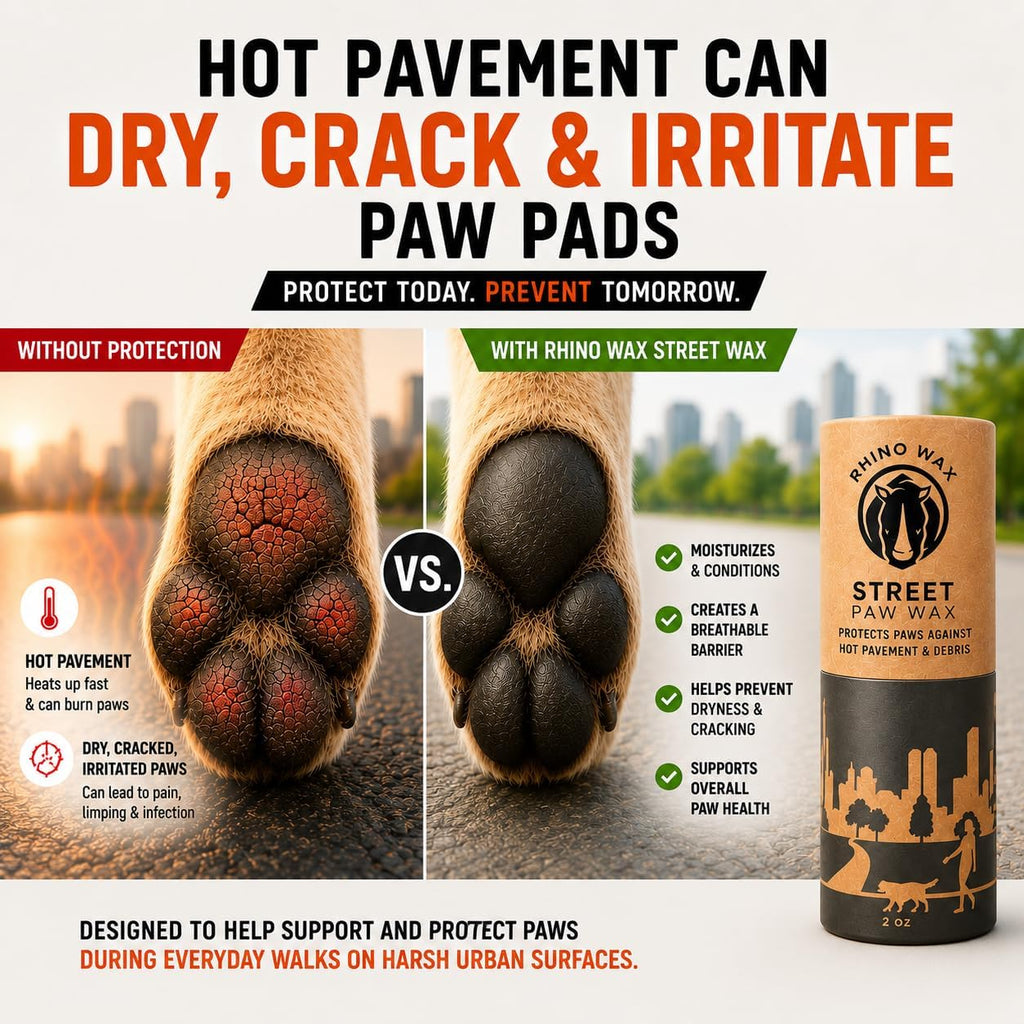 Rhino Wax paw balm applicator tube for hot pavement protection