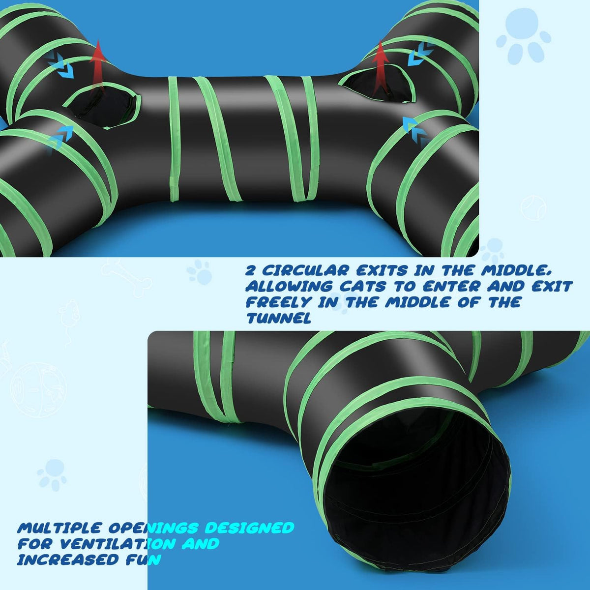 Inside view of the YAMI interactive pet tube showing the sturdy spring-steel frame support.