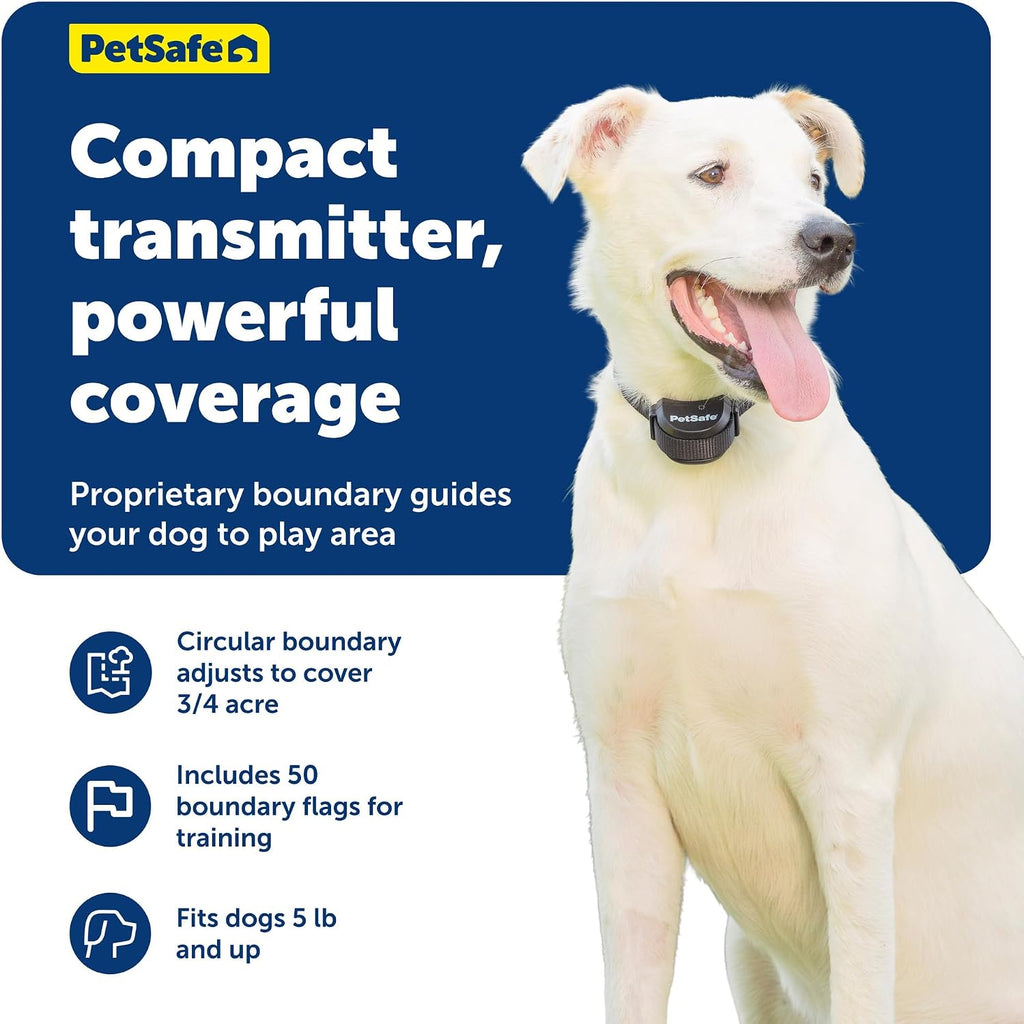 PetSafe above ground wireless pet fence packaging box showing imported product details.