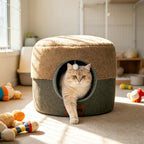 2-in-1 Foldable Cat Bed for Indoor Cats, Cat Cave & Sofa Bed | 15.7"D x 13"H, Reversible Plush & Linen Cushion,Enclosed Cat Bed, Hanging Cat Toys, Non-Slip, Small Cat House, Grey - Image 13