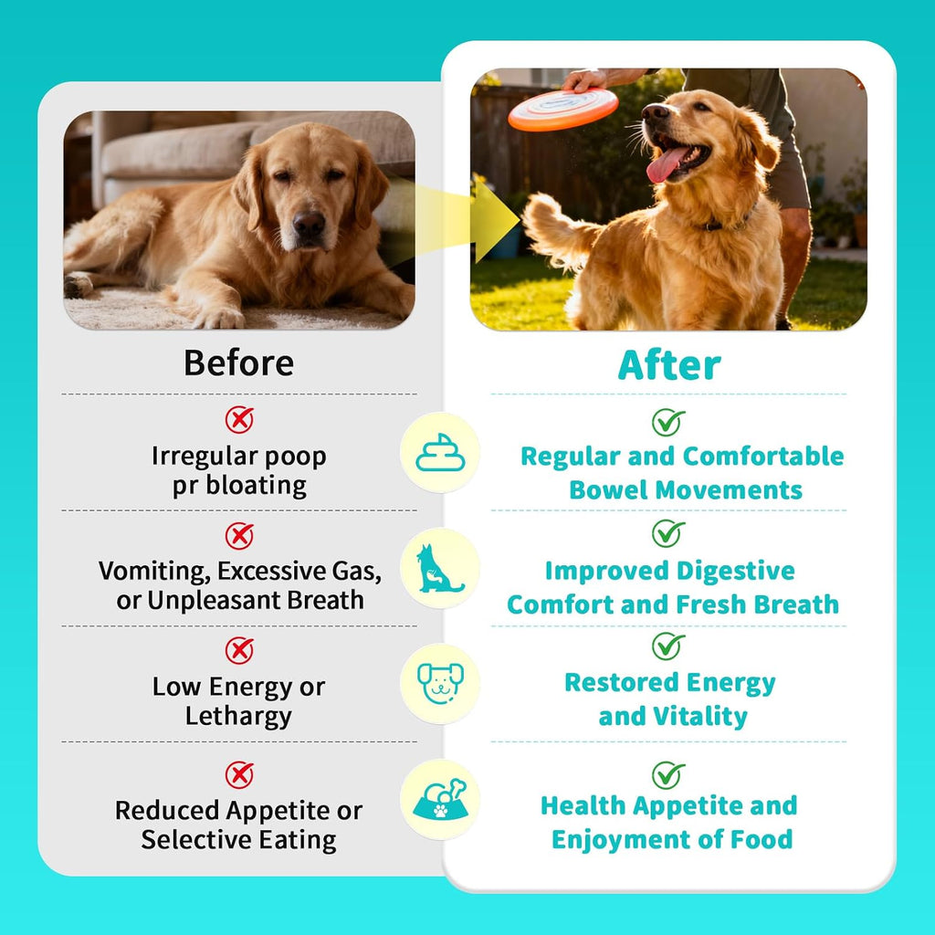 POPPAW dog probiotics with pumpkin fiber showing ingredient list and feeding dosage instructions.