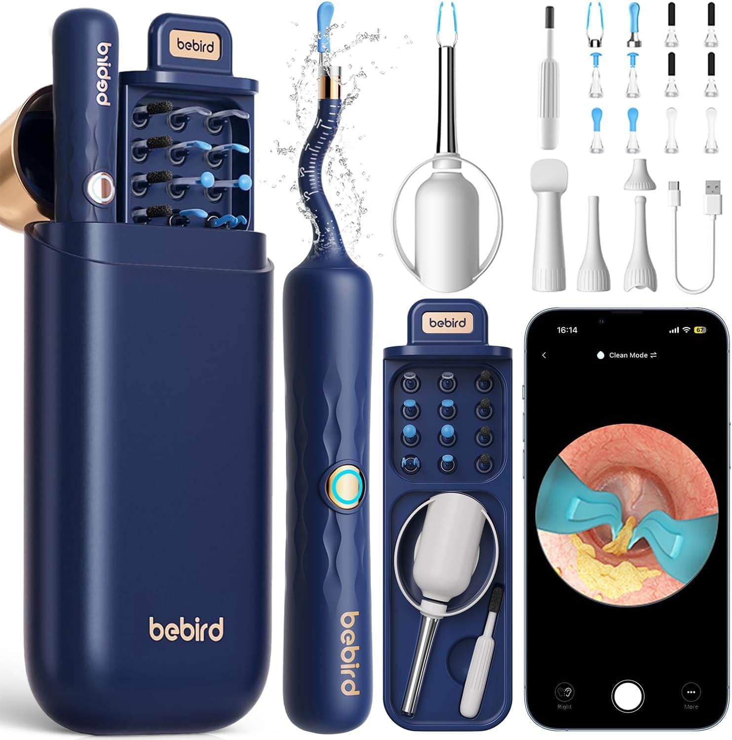Bebird Earsight Plus D39R ear wax removal tool camera front view with smartphone app integration.