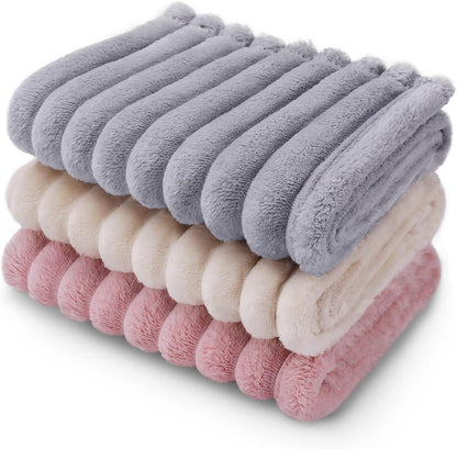 LINENLUX soft fleece dog blanket set front view showcasing beige pink and grey colors