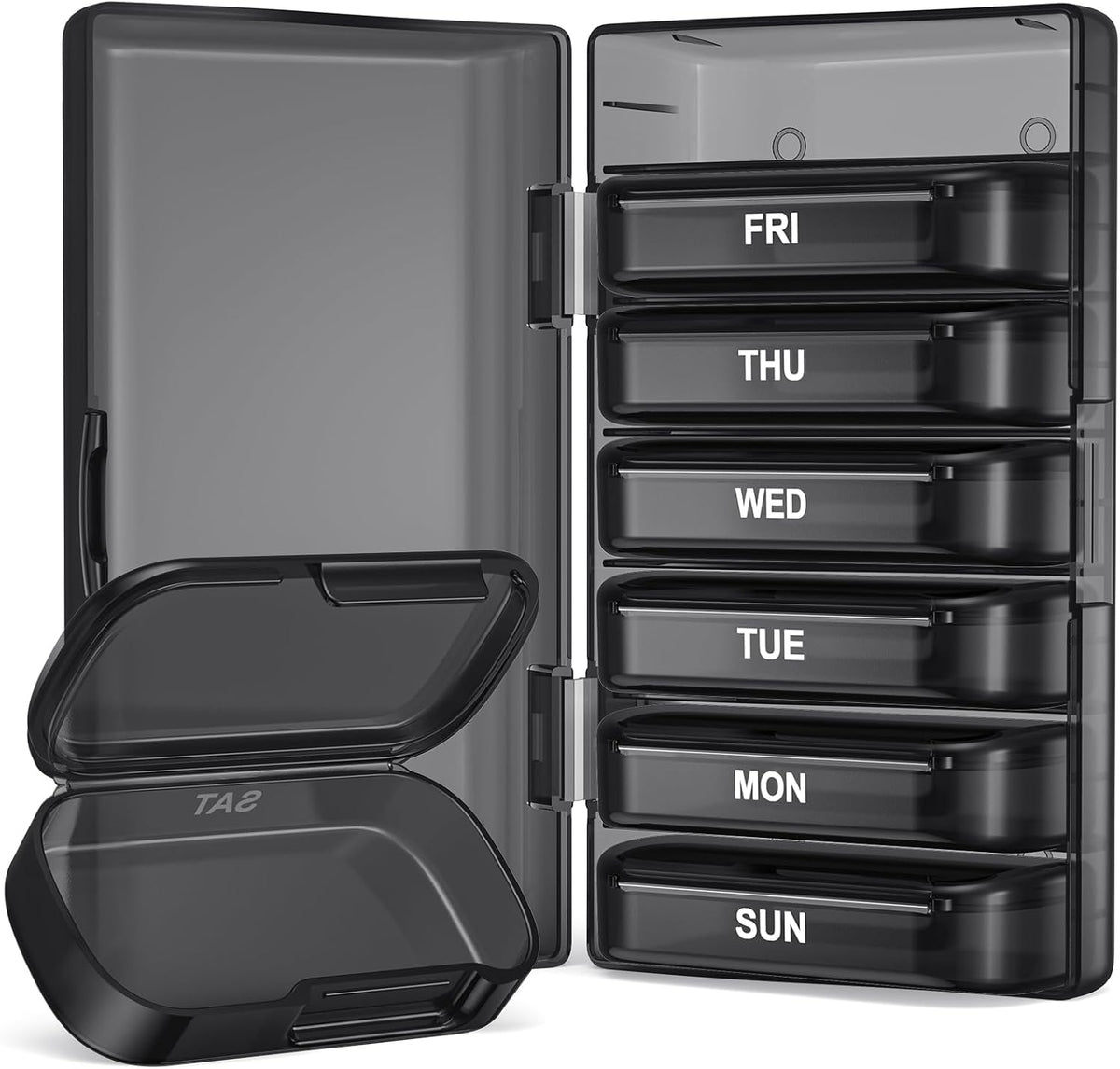 PULIV Weekly Pill Organizer front view showing black dual protection case