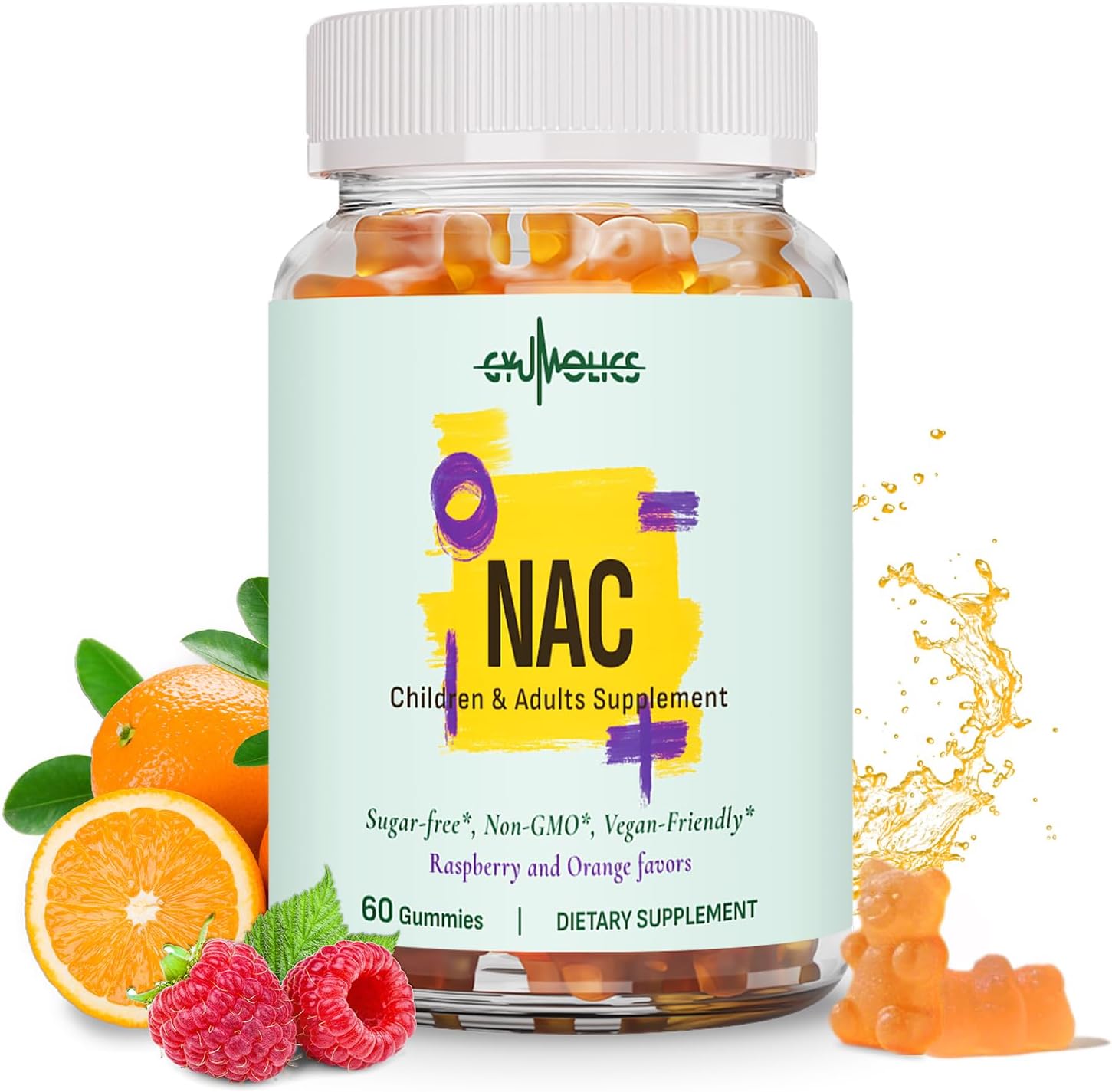 NAC Supplement 1000mg for Adults & 500mg for Kids, N-Acetyl Cysteine Supplement Gummies, Synergistic Antioxidant, Vegan, Sugar-Free 60 Gummies - Image 1