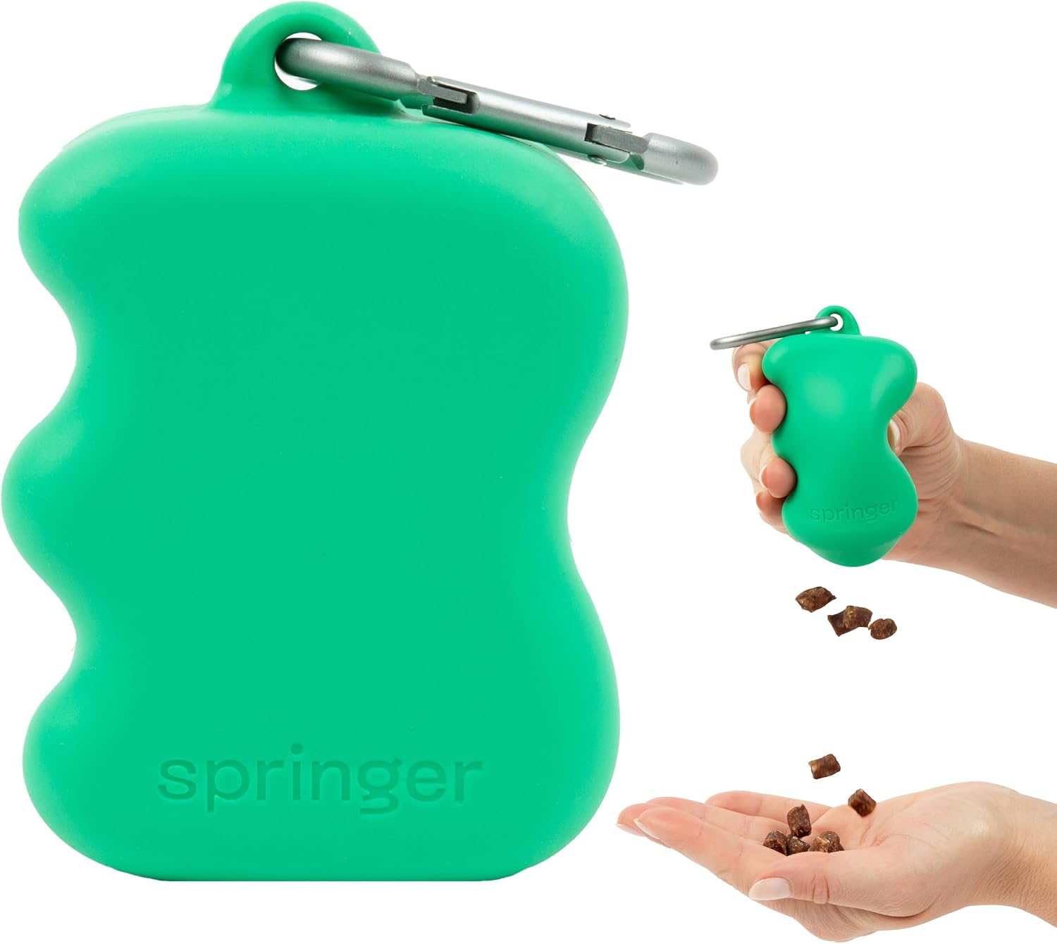 Springer Dog Treat Pouch for Effort-Free Squeeze Dispensing - Easy-Fill, Food-Grade Silicone Treat Pouches for Pet Training - Includes Carabiner-Black - Image 12