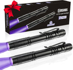 COSOOS 2 Pack UV Blacklight Flashlight front view highlighting the compact mini pen light design and metallic pocket clip.