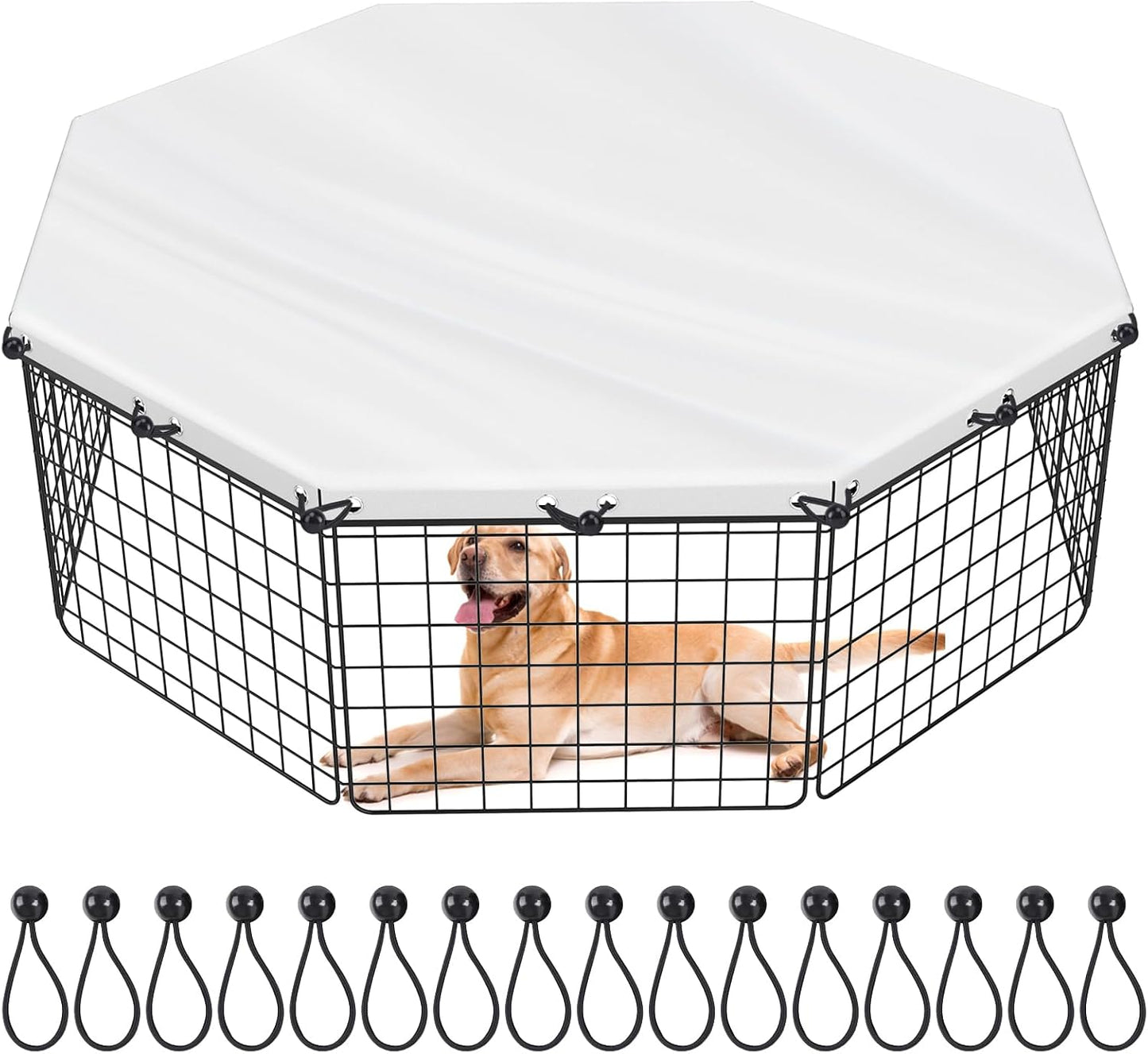 Selacca 8 panel 24 inch dog playpen cover front view showing the regular octagon shape over a metal exercise pet pen.