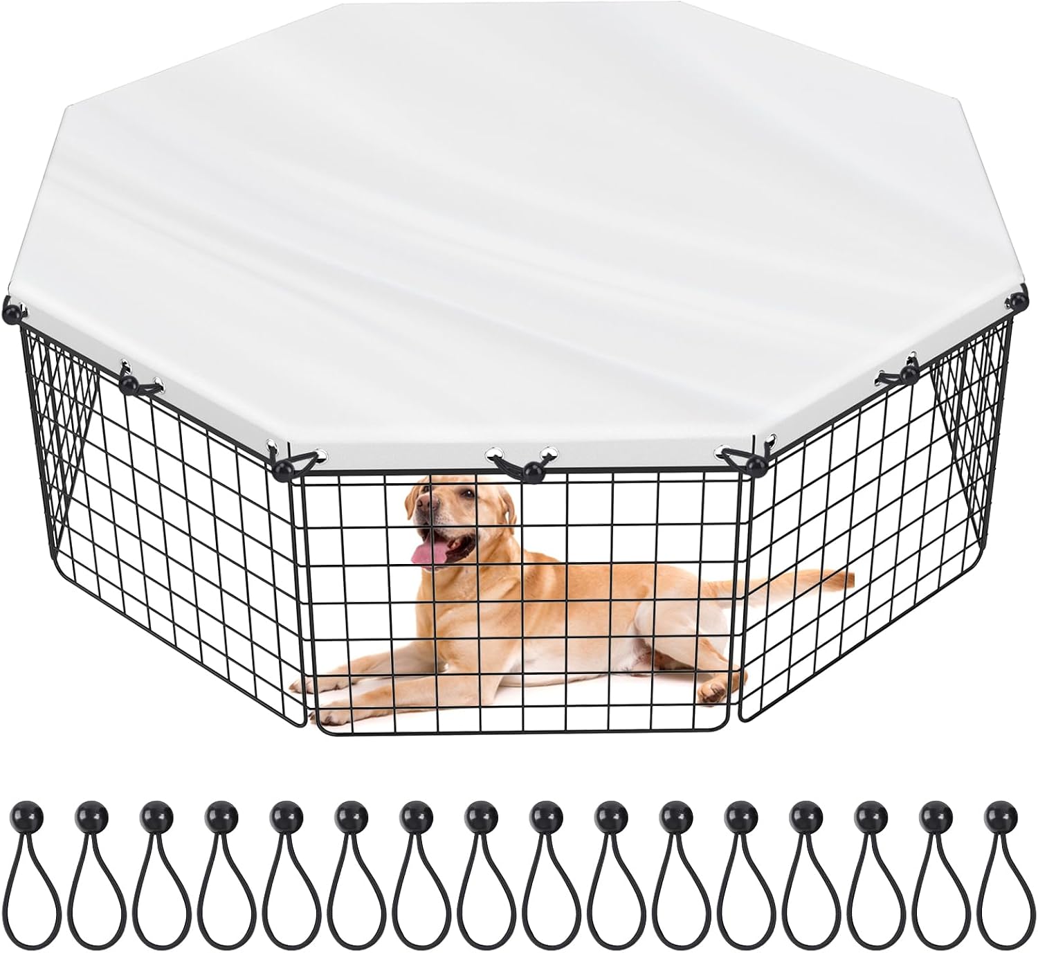 Selacca 8 panel 24 inch dog playpen cover front view showing the regular octagon shape over a metal exercise pet pen.