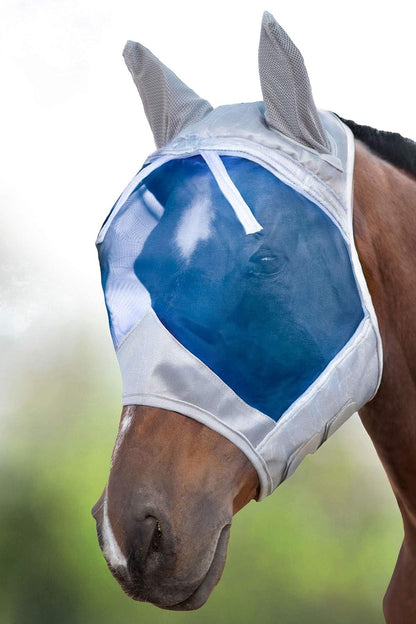 Harrison Howard CareMaster Horse Fly Mask Large Eye Space Half Face with Ears Moonlight Silver Large Full Size - Image 11