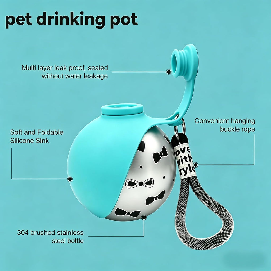 Close up of the flexible blue silicone bowl flipped open for small dog drinking.