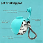 Close up of the flexible blue silicone bowl flipped open for small dog drinking.