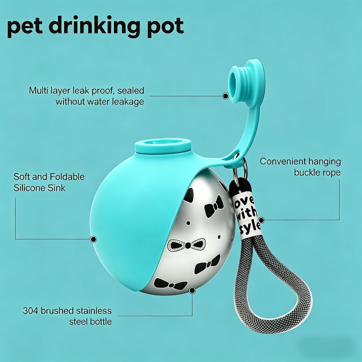 Close up of the flexible blue silicone bowl flipped open for small dog drinking.