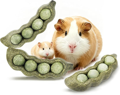 Teewy Nibble Peapods small animal chew toys front view of three edible green treats.