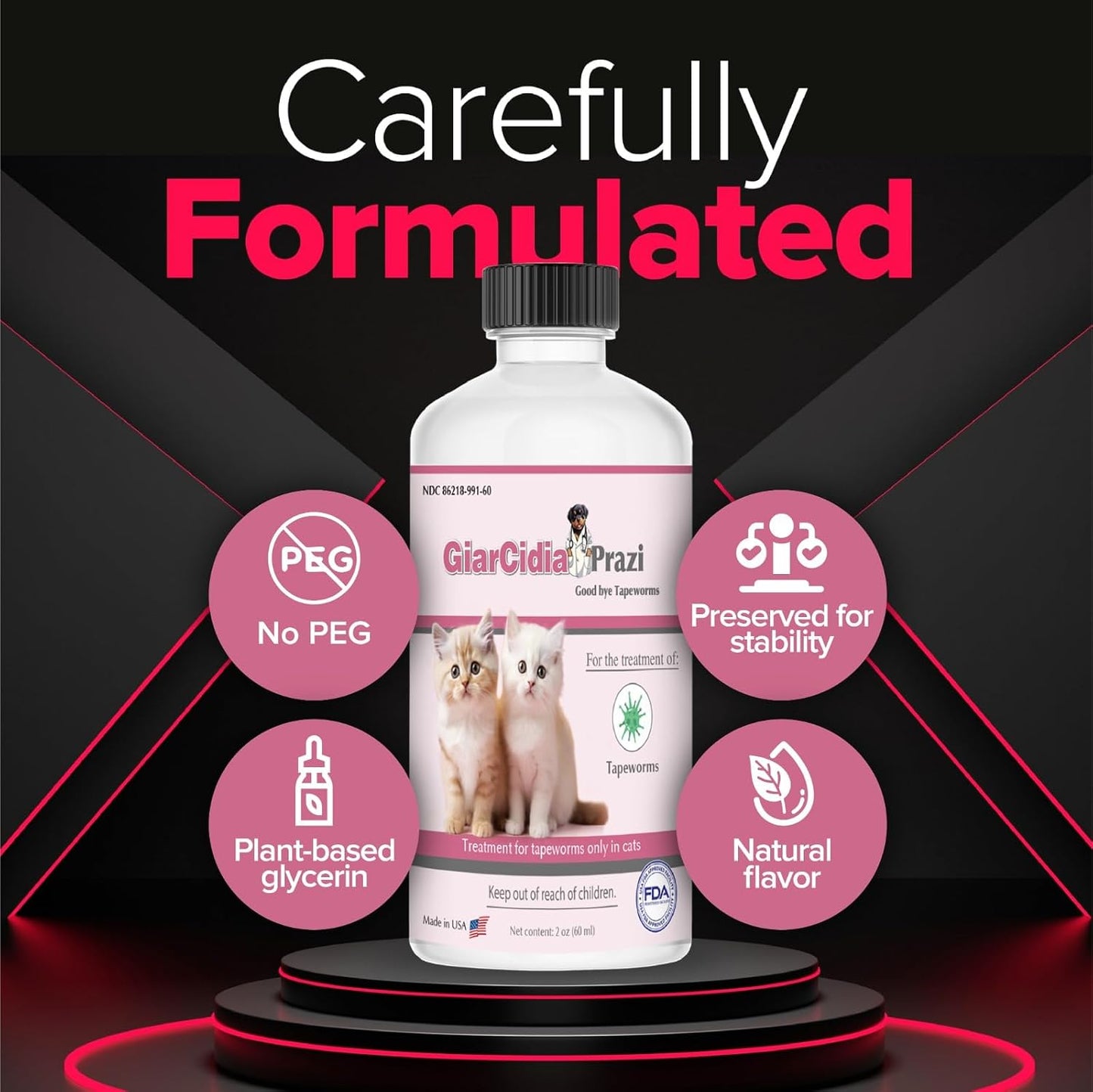 Giarcidia feline tapeworm treatment with three milliliter dropper